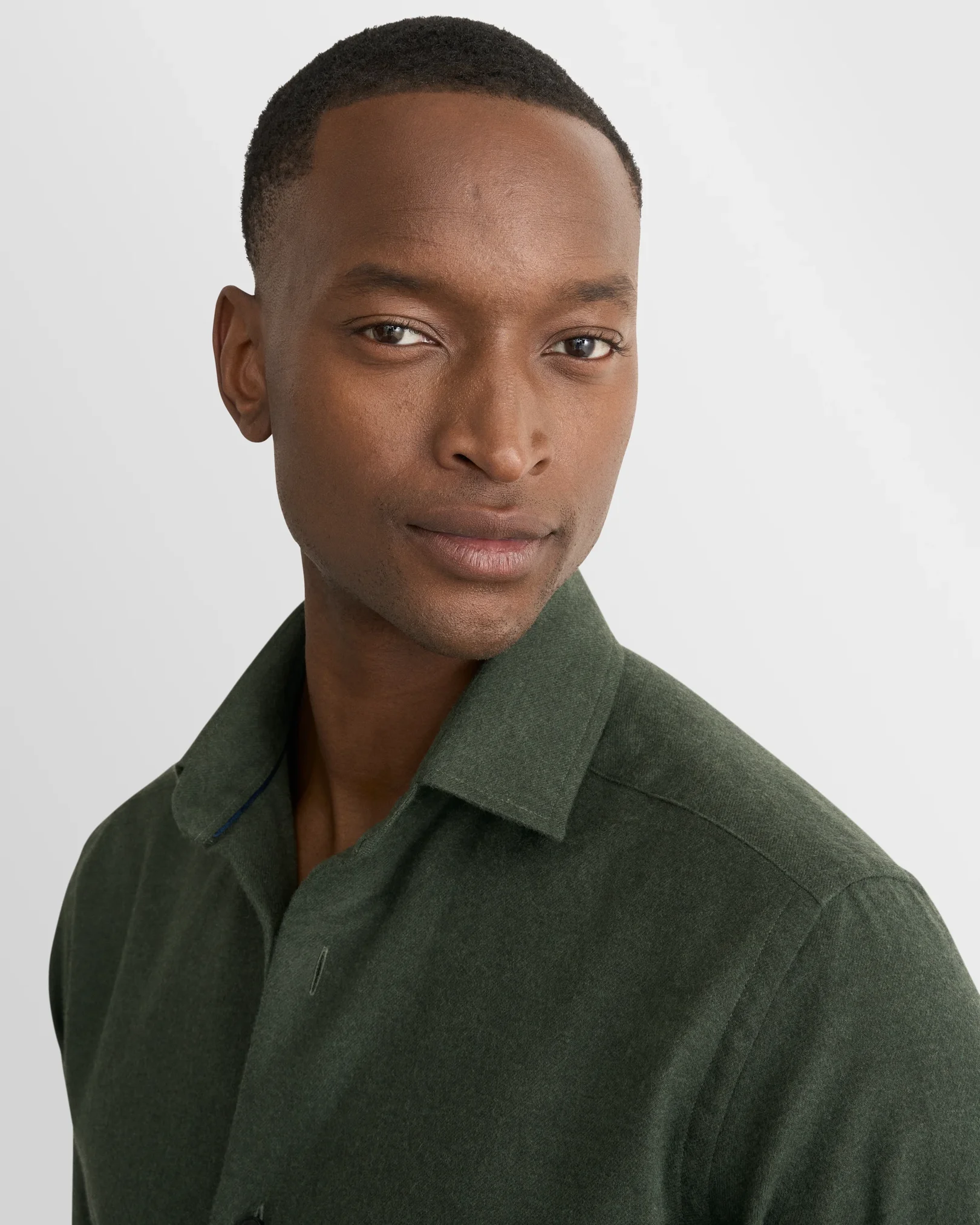 Eton - dark green solid flannel shirt