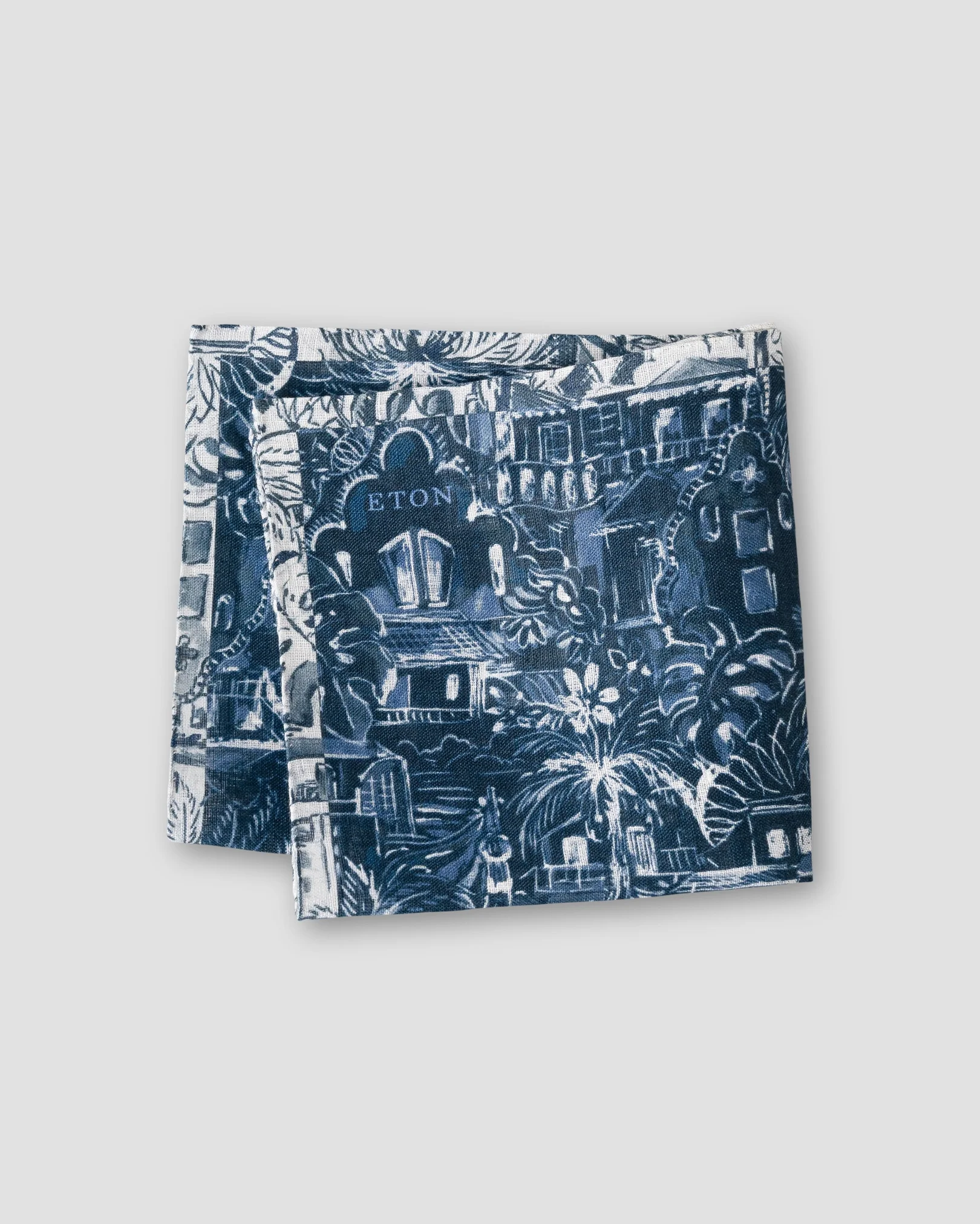 Eton - navy blue palm tree linen pocket square