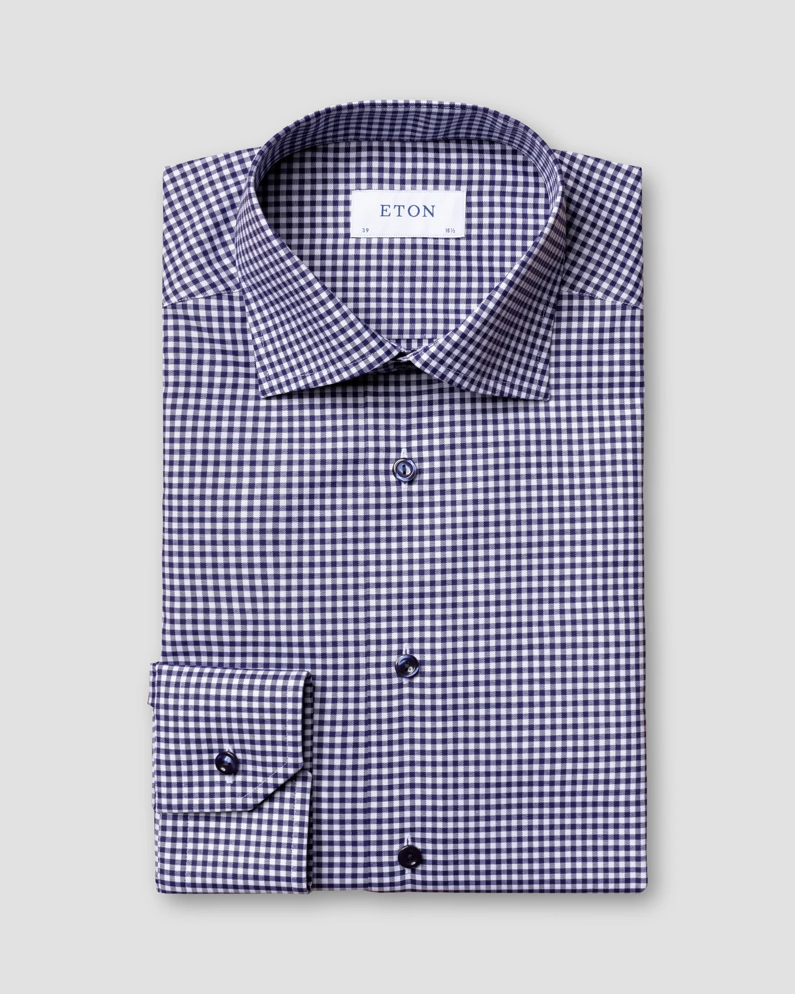 Eton - Navy check twill shirt – matching buttons