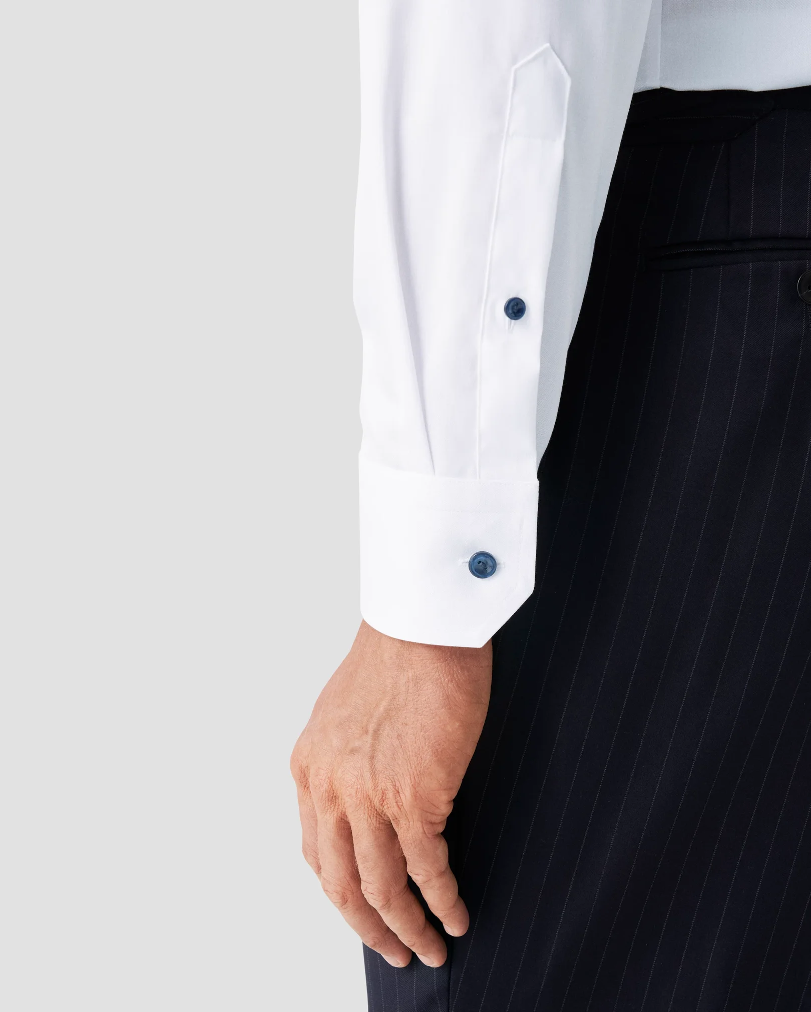 Eton - white twill shirt with navy details