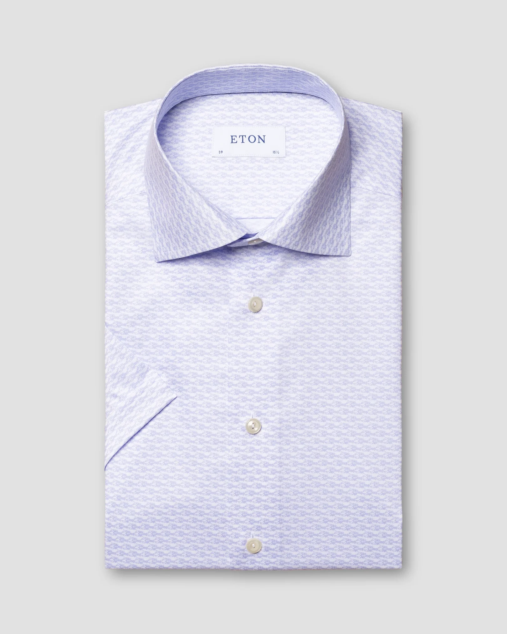 Eton - blue crayfish print signature twill shirt short sleeve