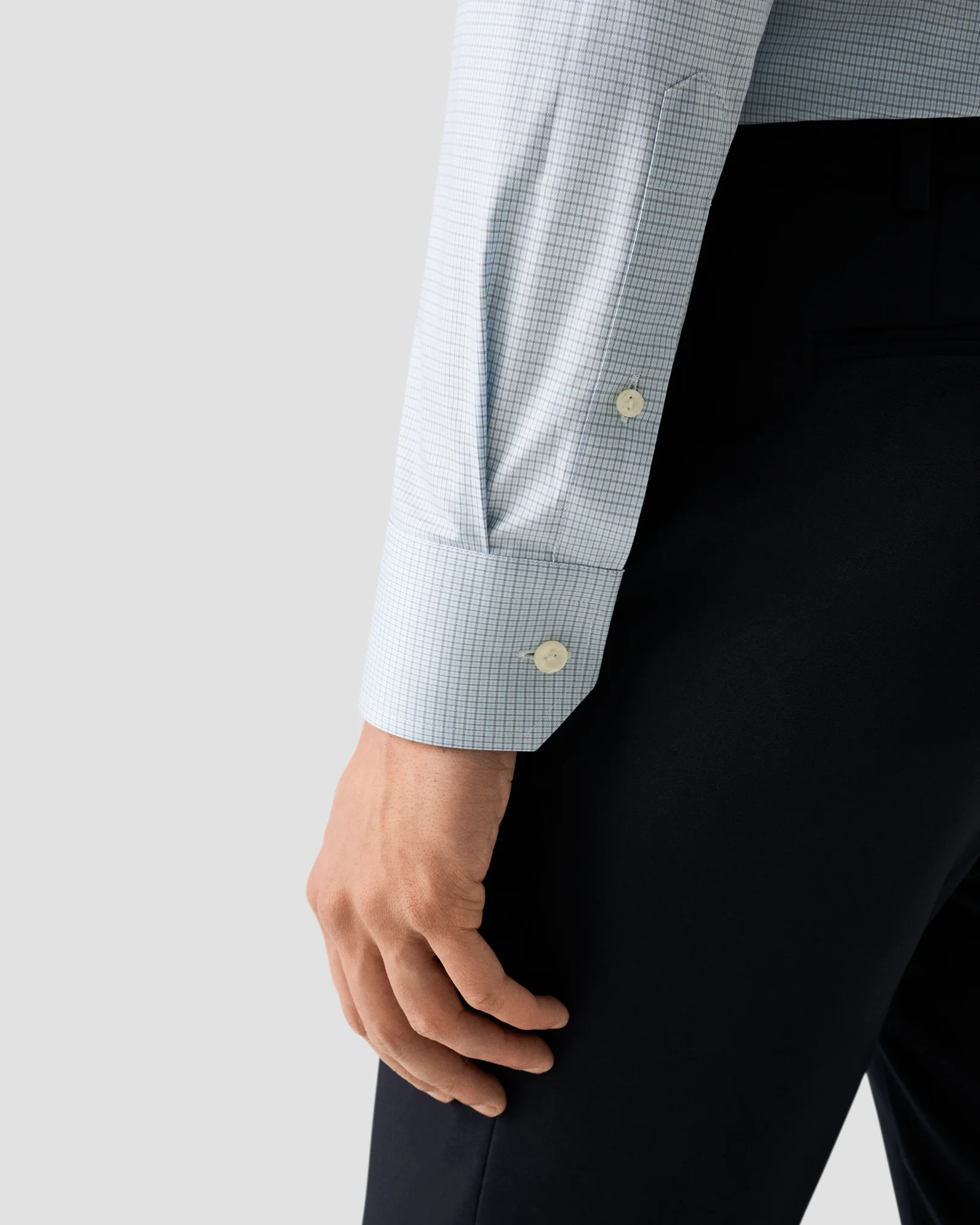 Eton - light blue check fine twill shirt