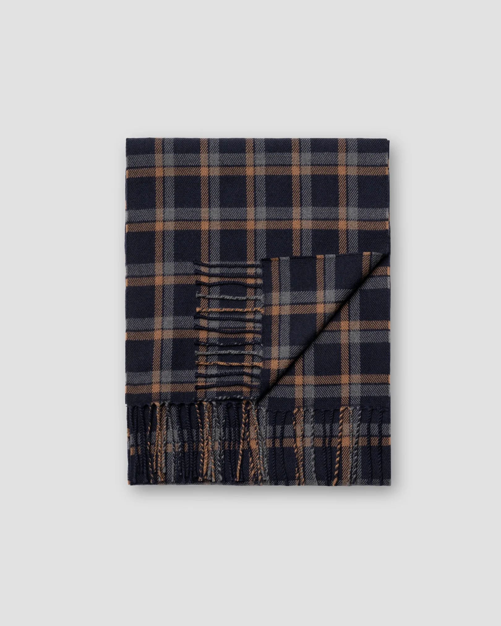 Eton - navy blue check merino wool scarf