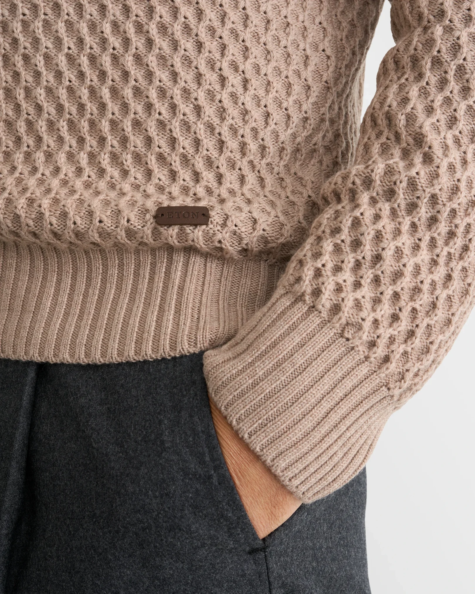 Eton - beige merino heavy structure turtle neck
