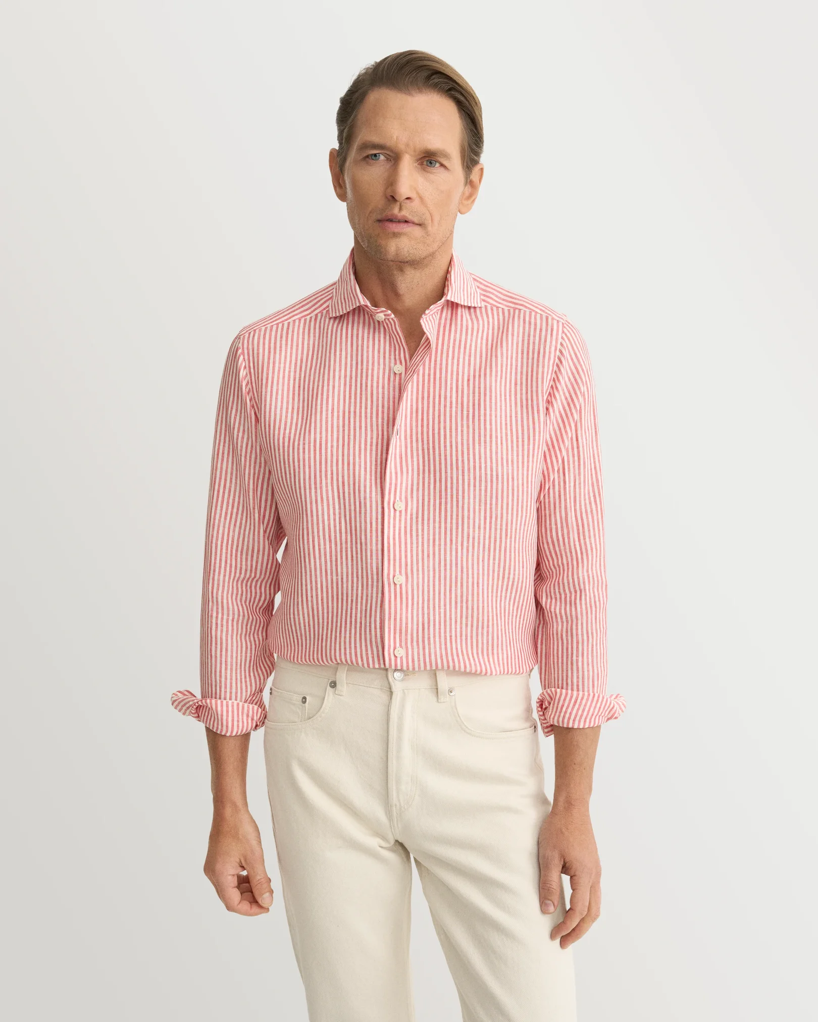 Eton - red striped linen shirt wide spread