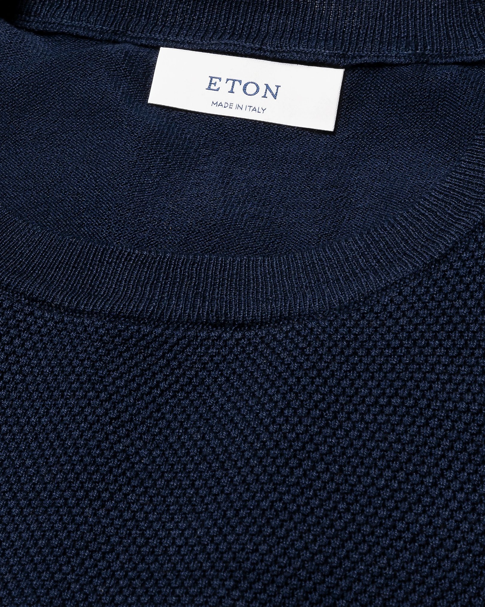 Eton - dark blue structured crew neck knitted t shirt