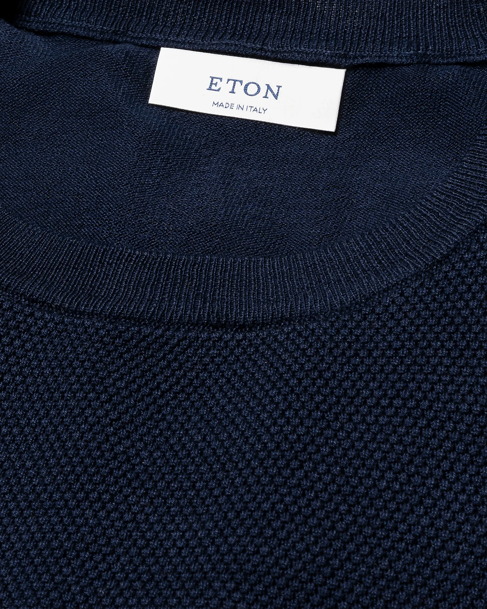 Eton - dark blue structured crew neck knitted t shirt