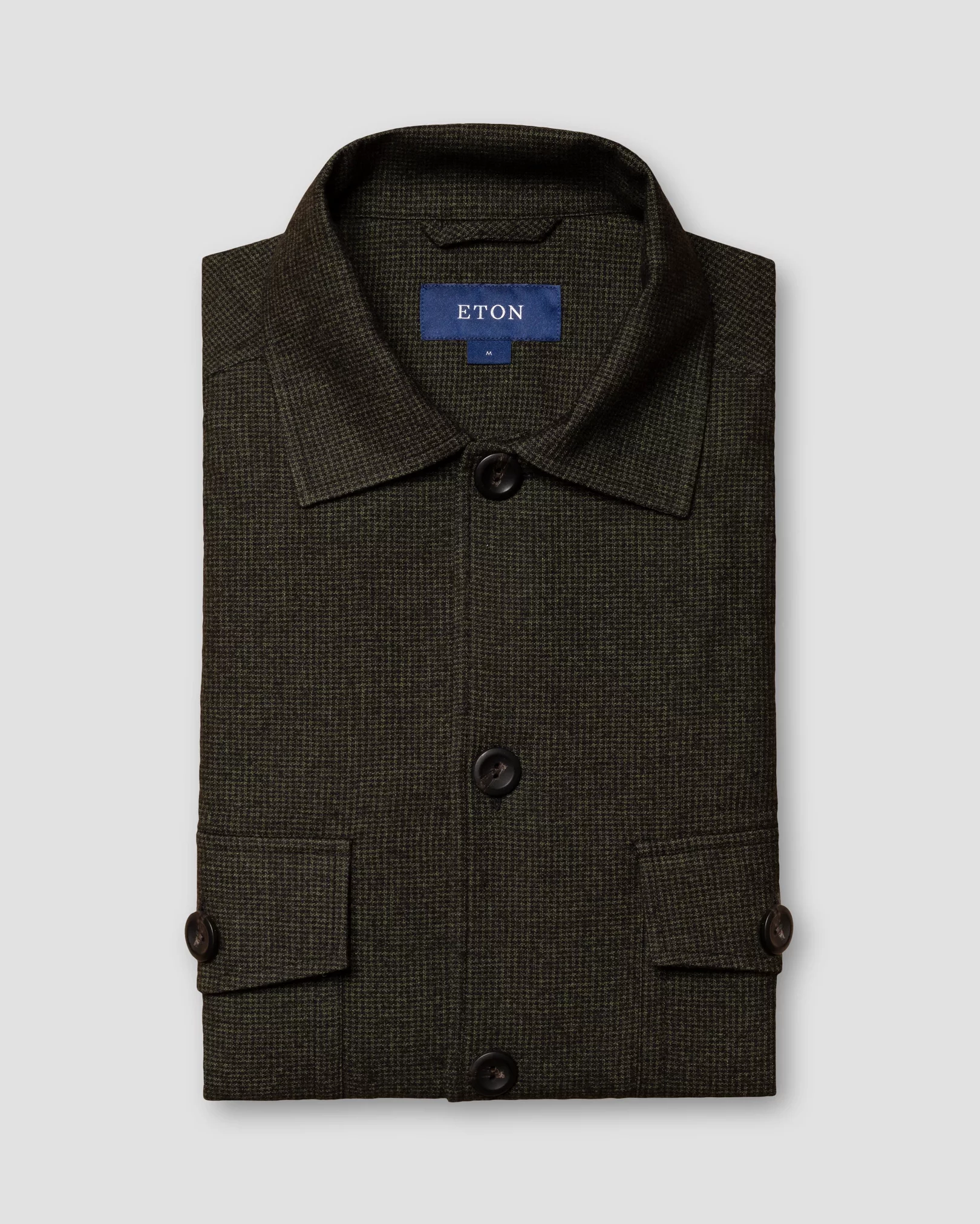 Eton - dark green cotton wool cashmere collar with no collarstand single cuff pointed strap regular