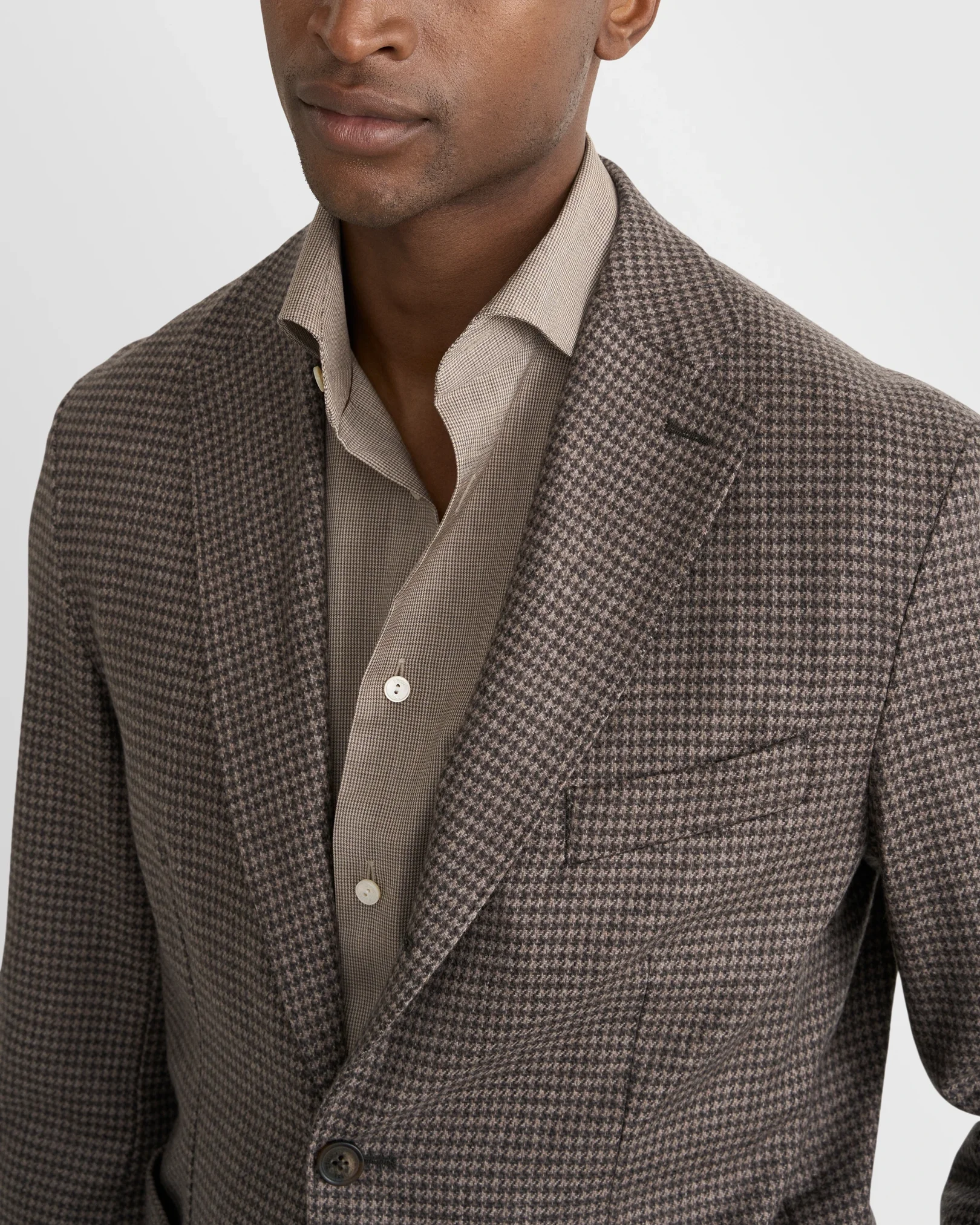 Eton - brown houndstooth merino shirt