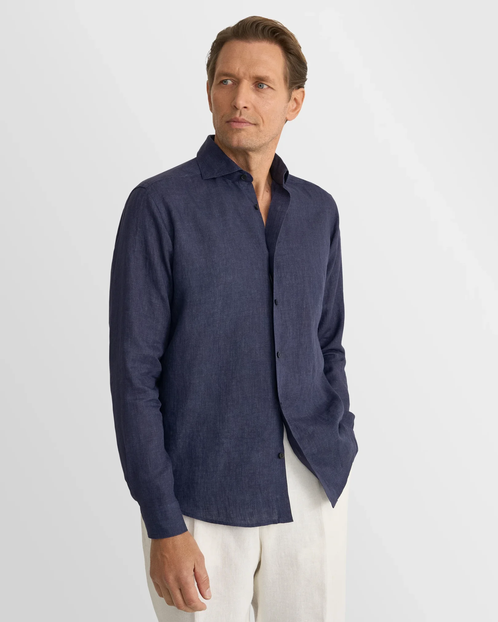 Eton - navy solid linen shirt 261