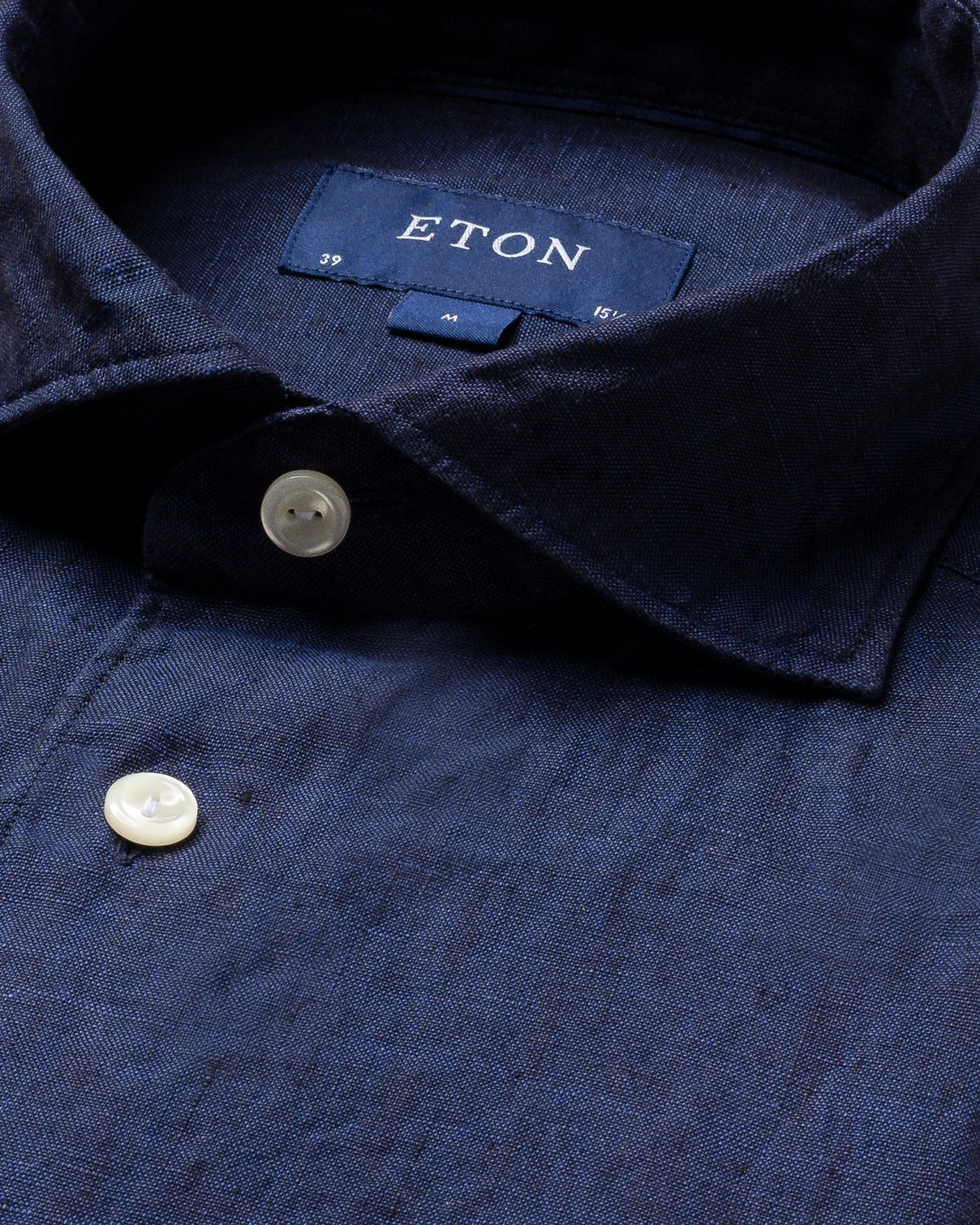 Eton - navy linen extreme cut away shirt