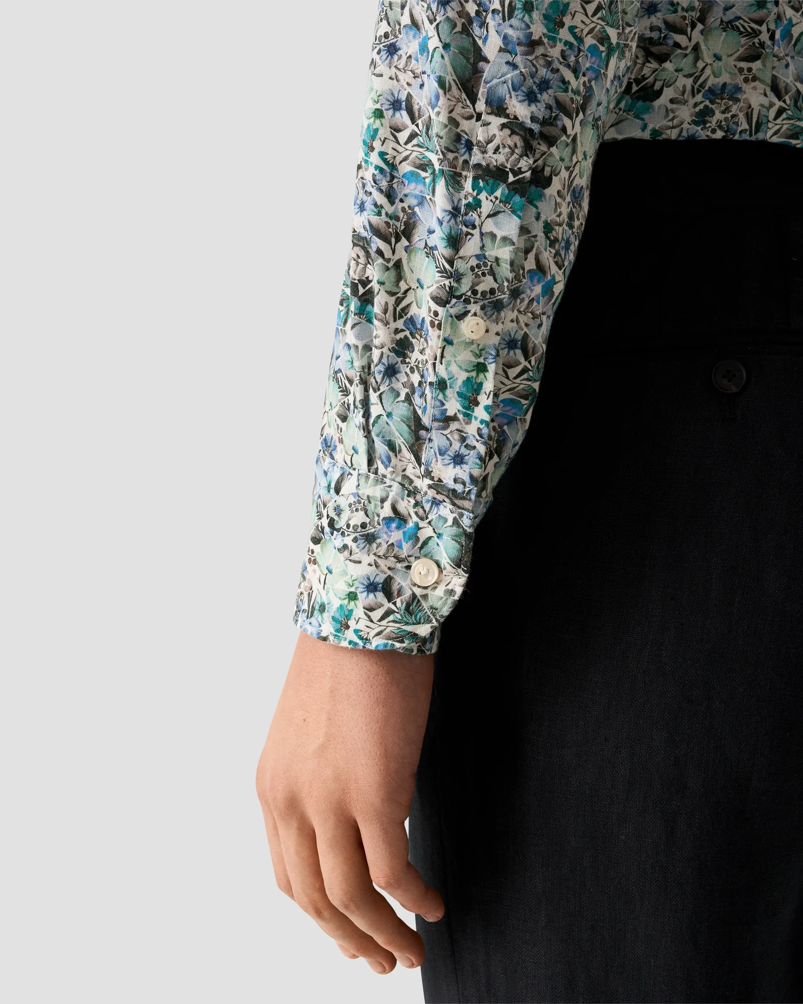 Eton - light blue soft mosaic flower print linen shirt