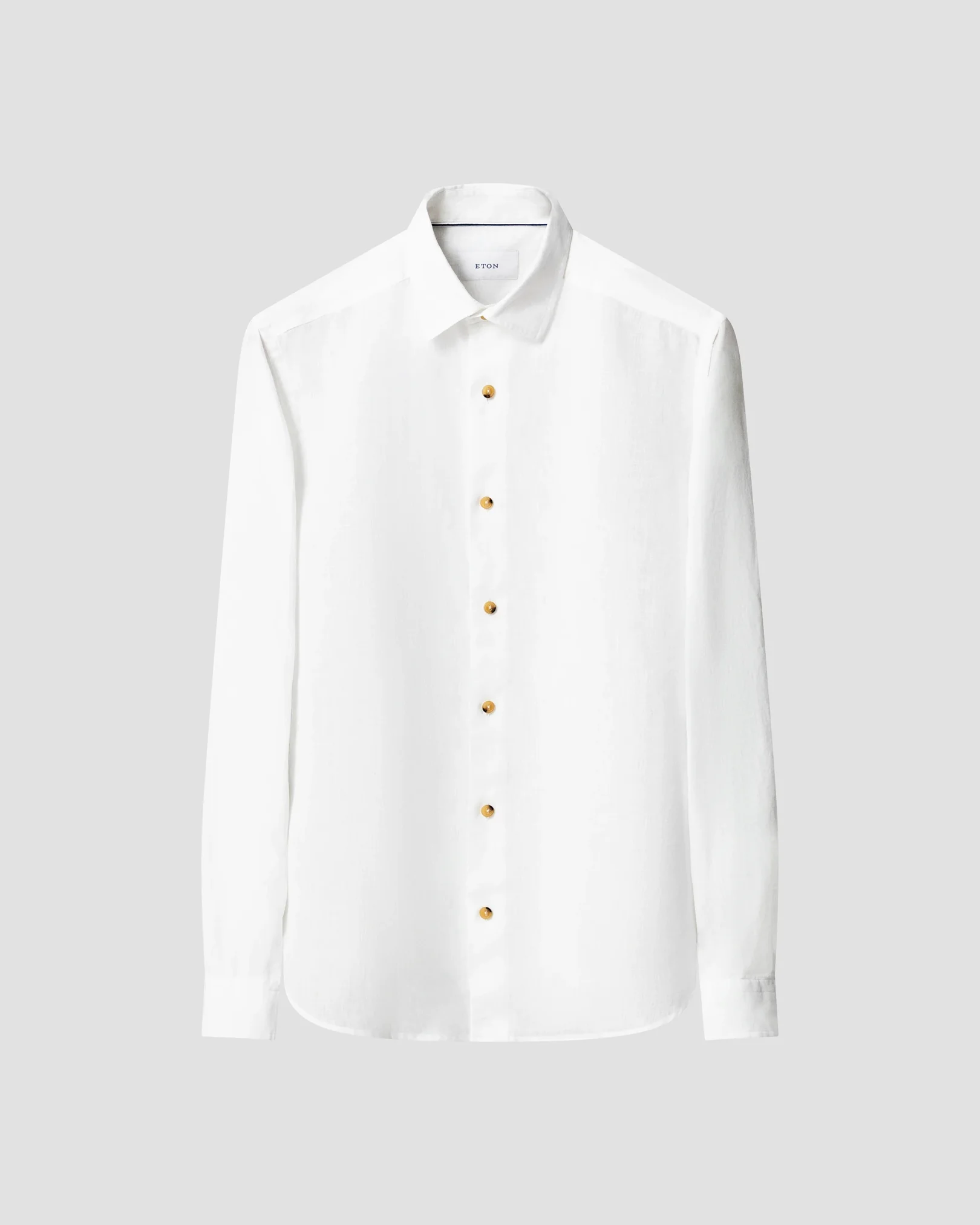 Eton - white solid linen shirt spread collar