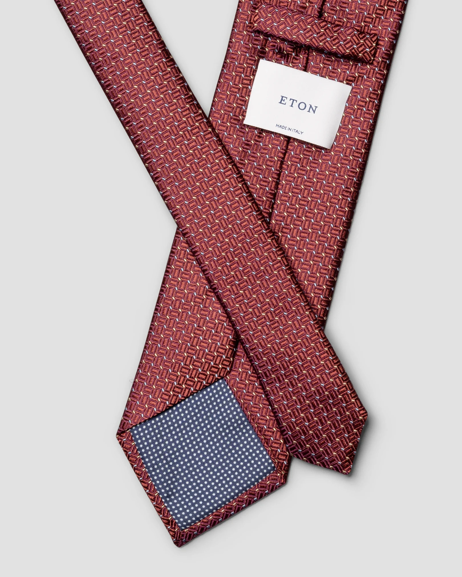 Eton - micro geometric woven silk tie dark red micro geometric woven silk tie