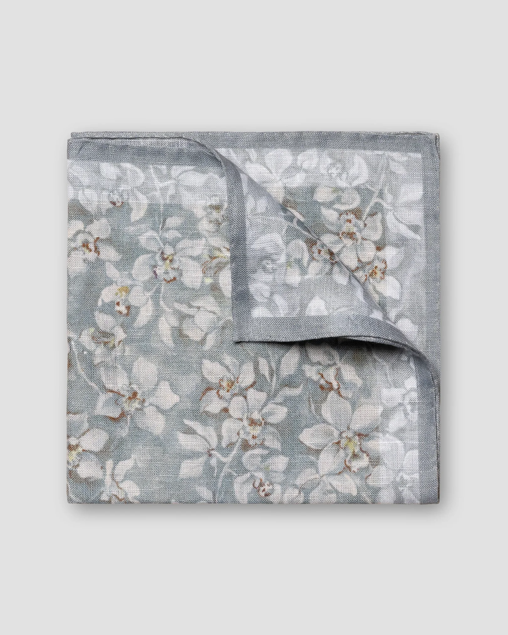 Eton - Light Blue Floral Print Linen Pocket Square