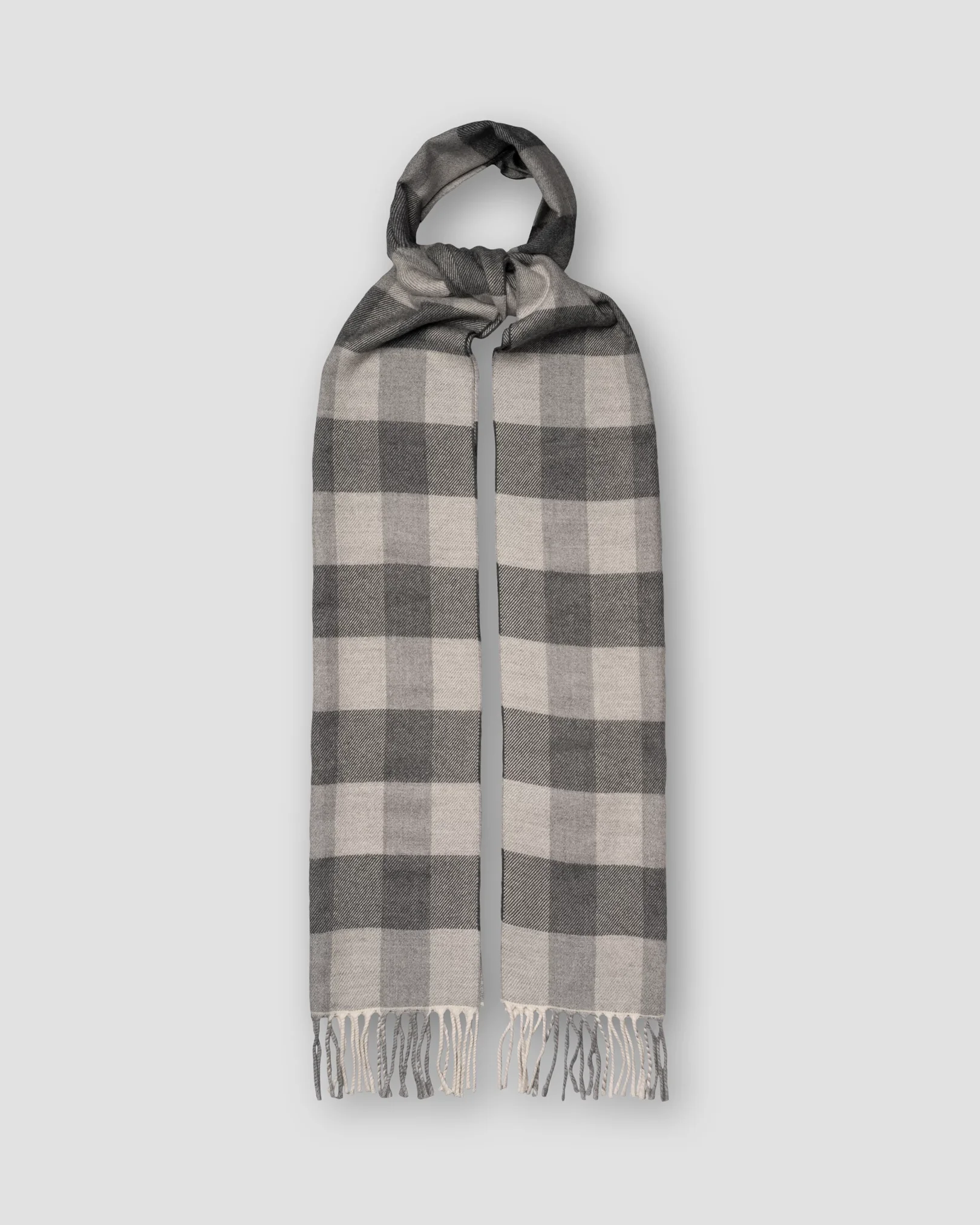 Mid Grey Check Merino Wool Scarf