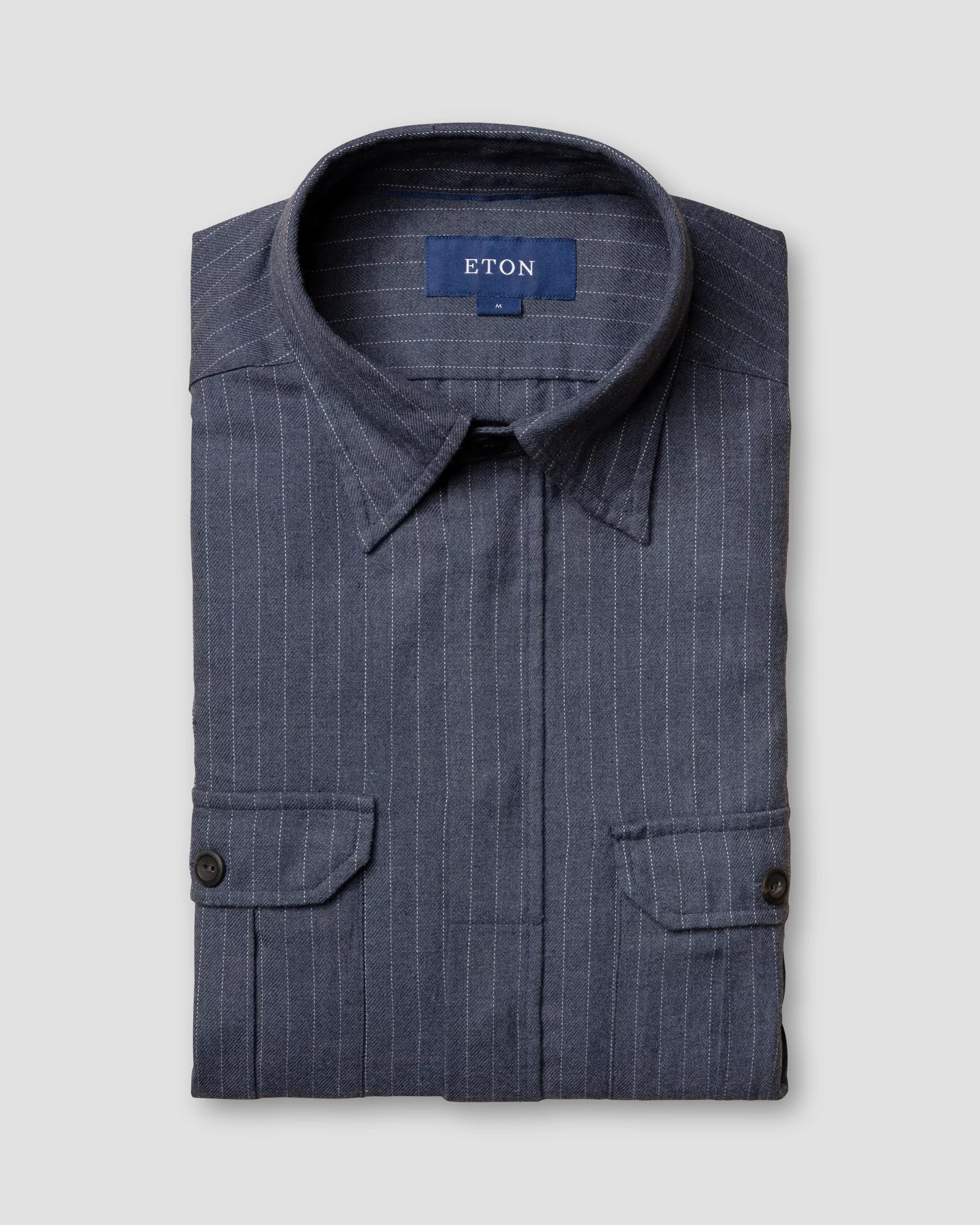 Eton - blue pinstripe four pocket overshirt
