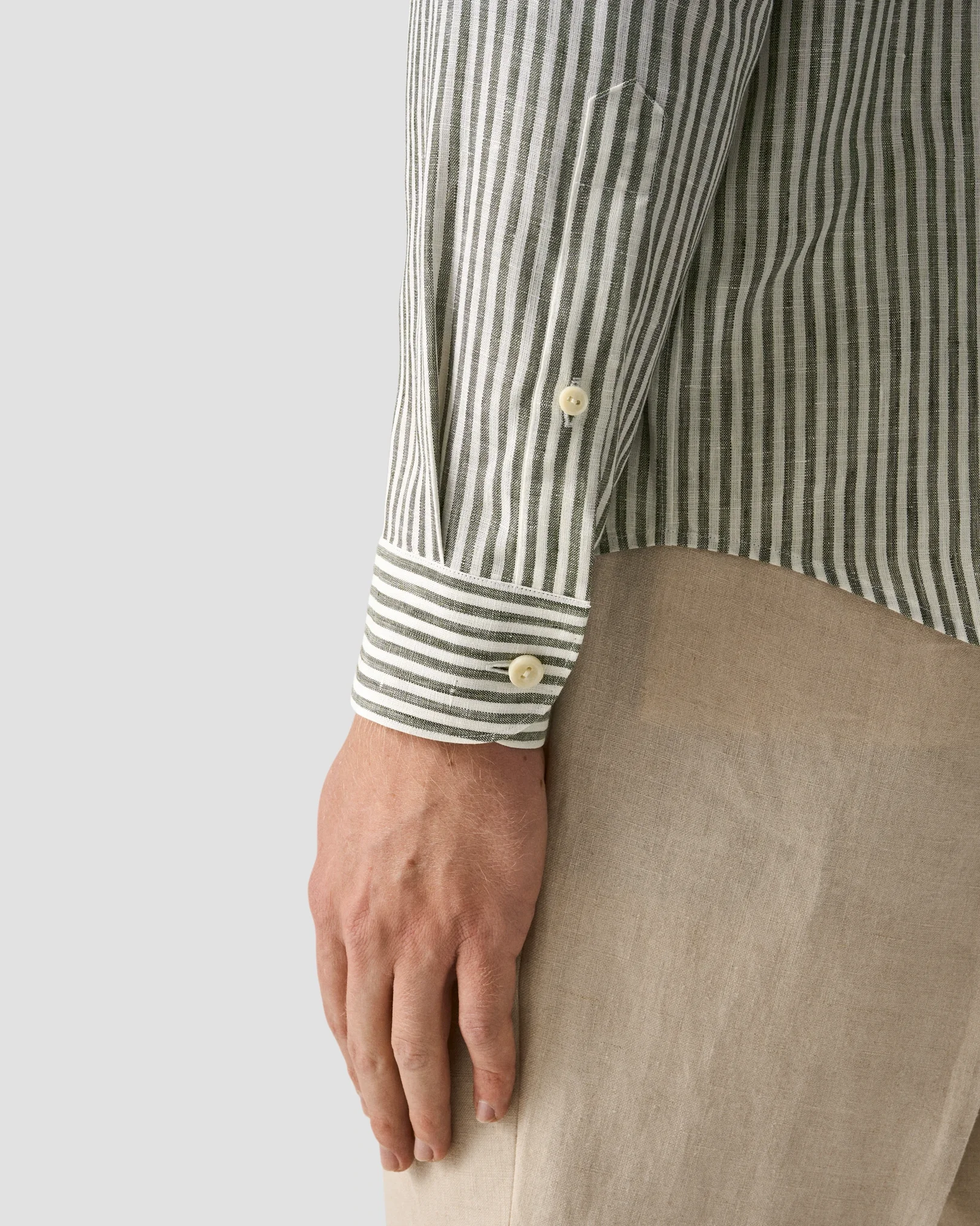 Eton - dark green striped linen shirt
