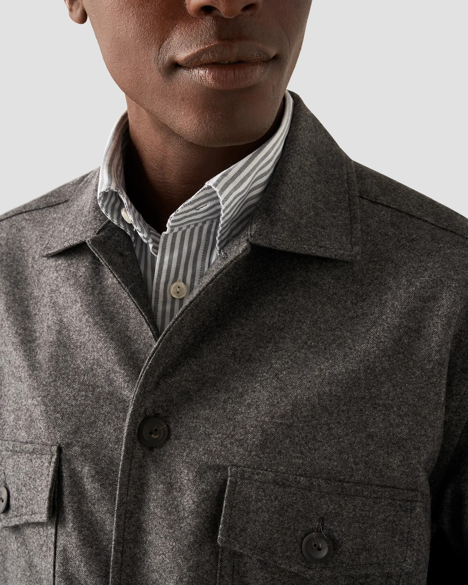 Eton - Dark Gray Herringbone Wool-Cashmere Flannel Overshirt