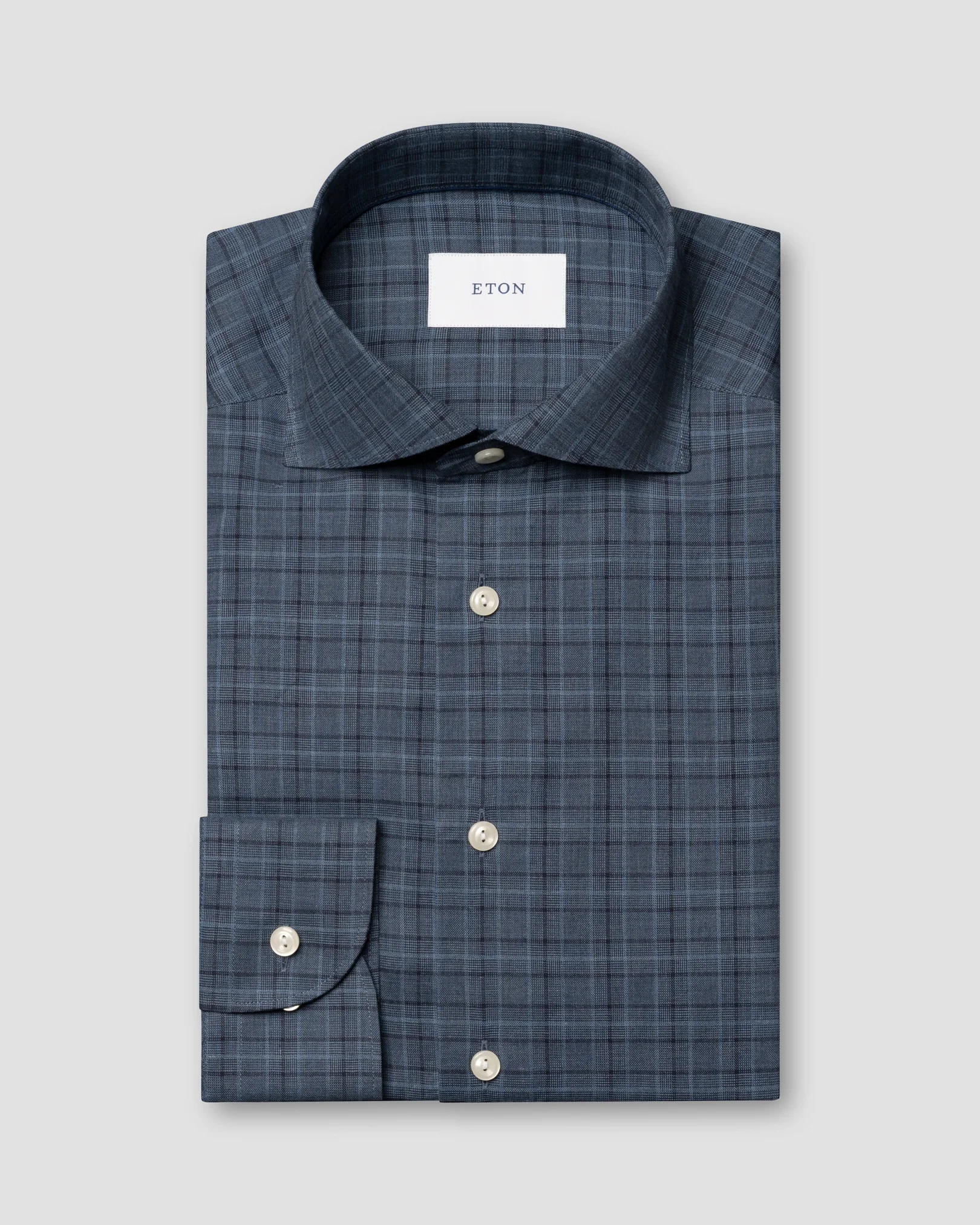 Eton - check signature flannel shirt wide spread rounded single