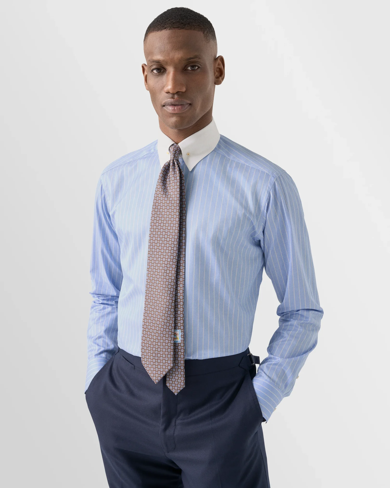 Eton - mid blue striped signature twill shirt pin collar