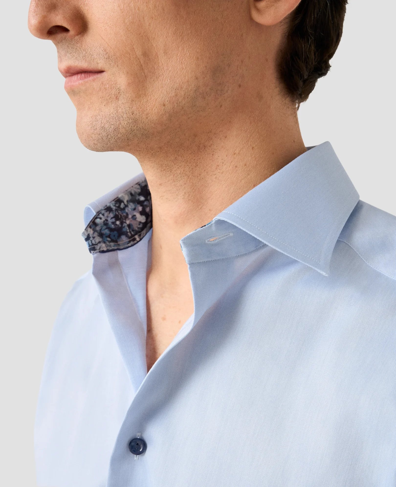 Eton - light blue floral effect signature twill shirt