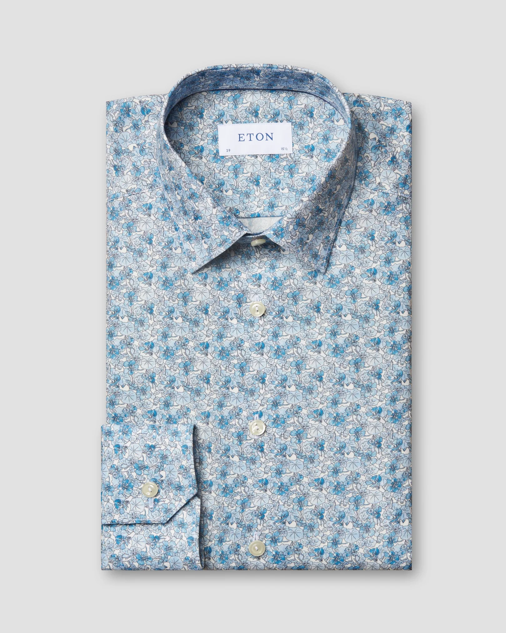 Eton - blue floral print twill shirt pointed
