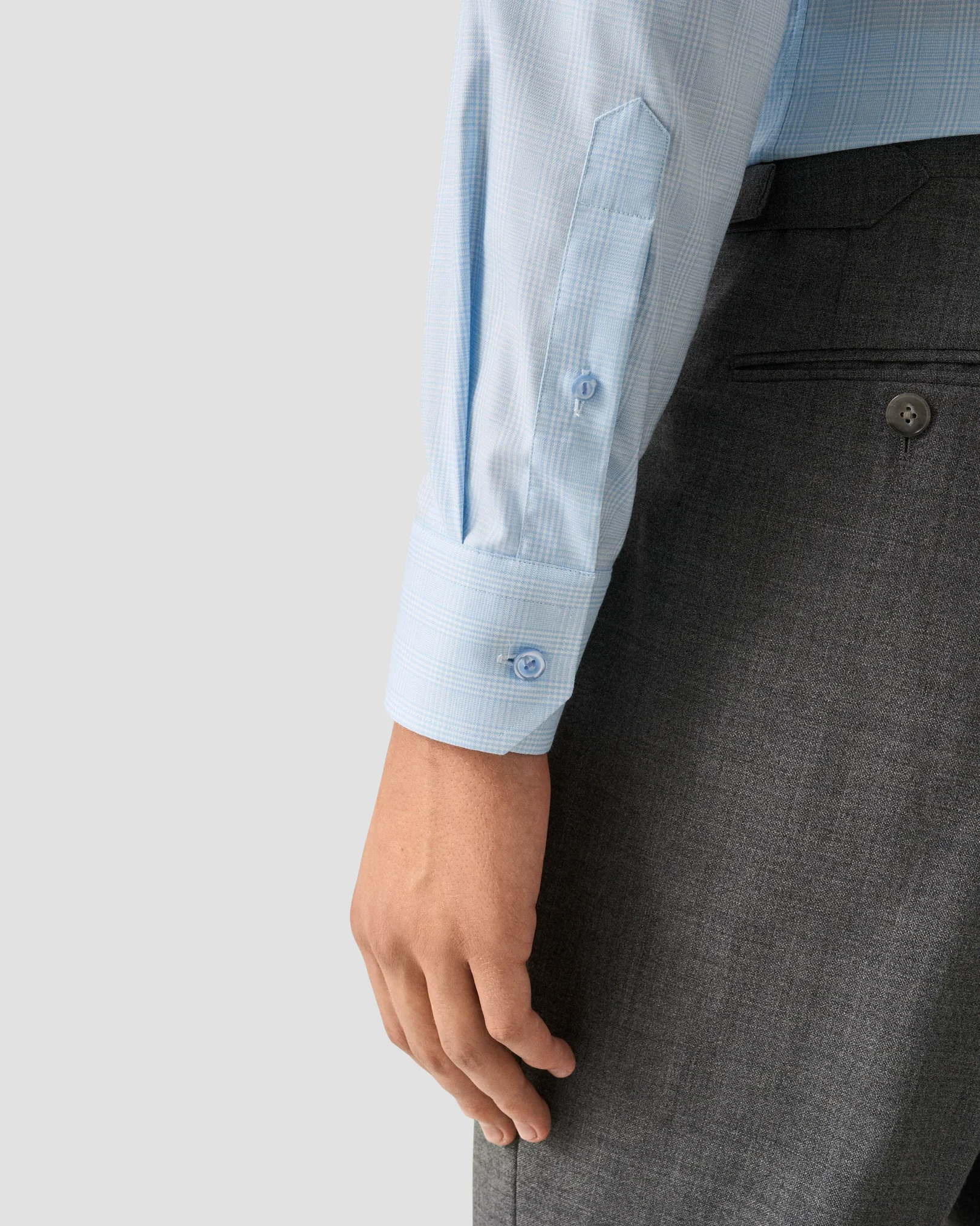 Eton - light blue check cotton tencel tm lyocell shirt