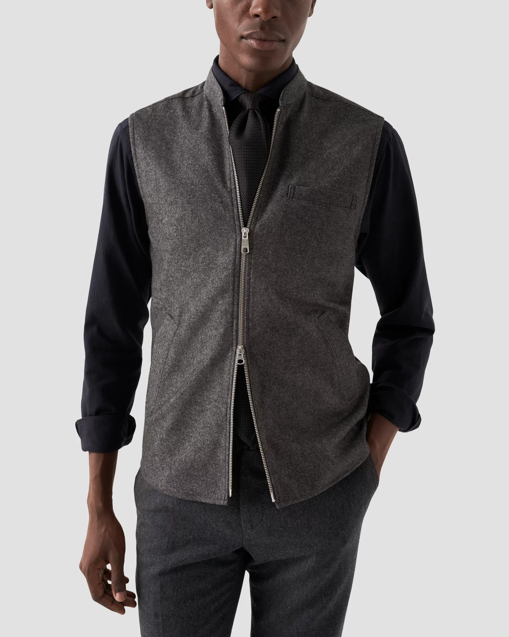 Eton - Dark Gray Wool-Cashmere Flannel Vest