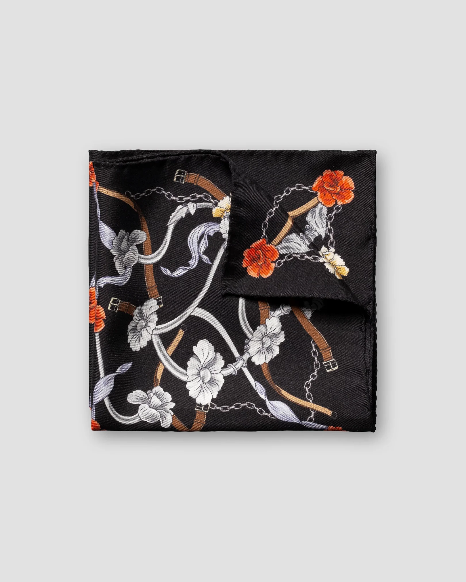 Eton - black flowers and belts silk pocket square