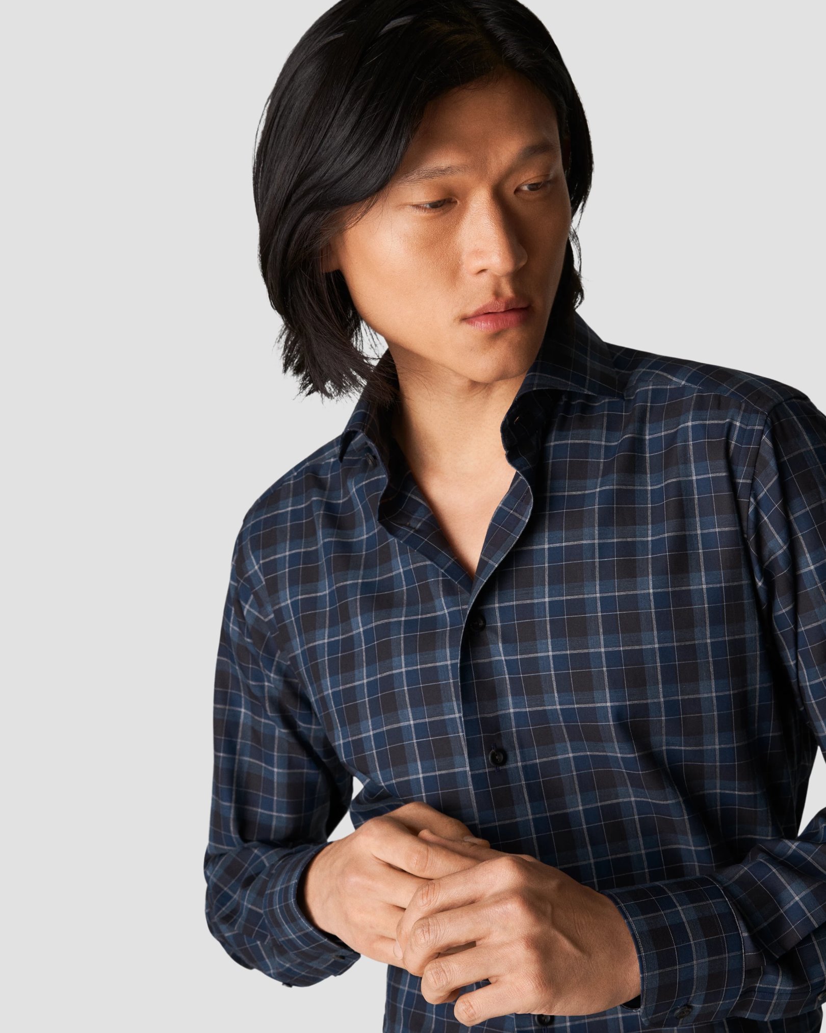 Eton - navy blue flannel shirt wide spread