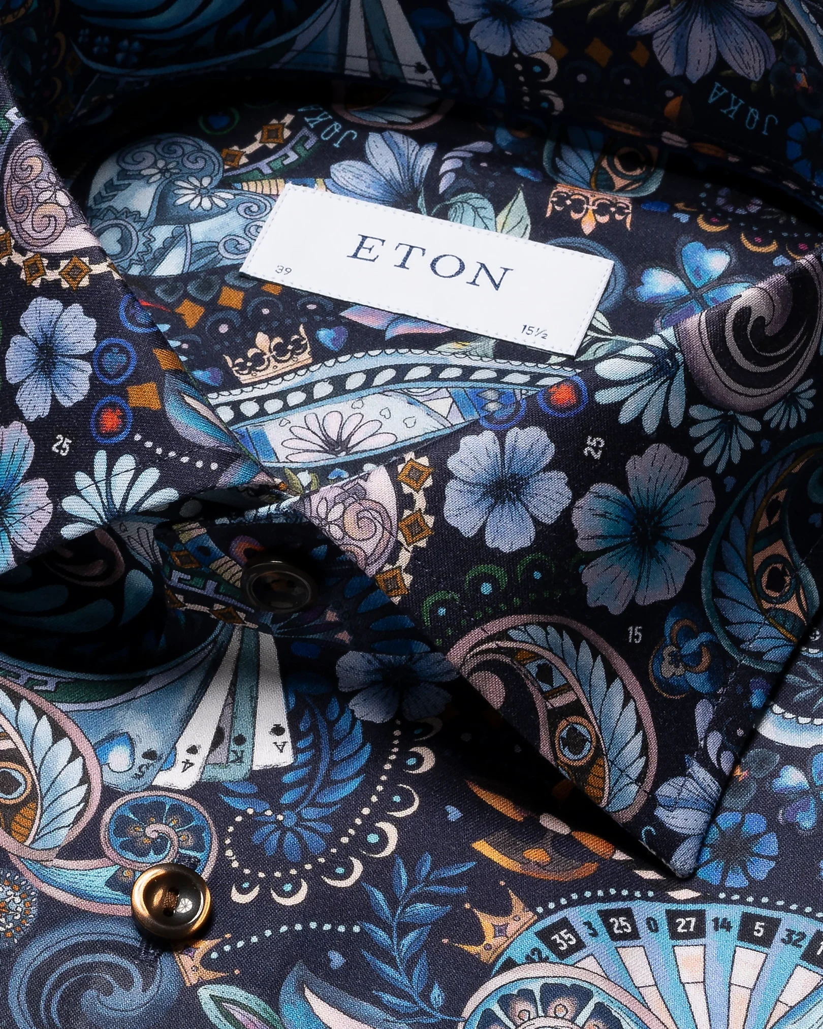 Eton - navy blue twill casino printed shirt