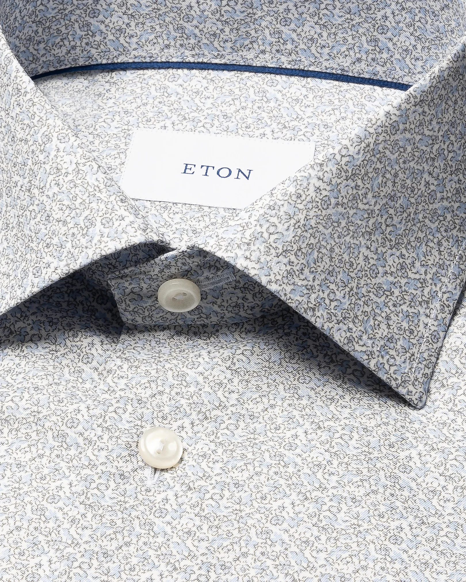 Eton - mid blue floral twill shirt cut away 258