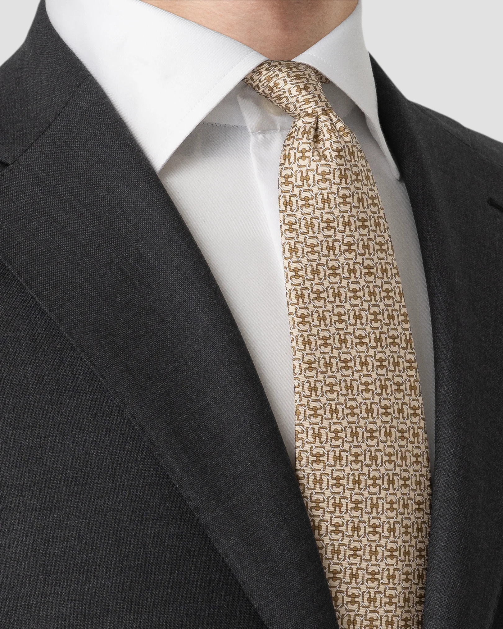 Eton - geometric print silk tie beige geometric print silk tie