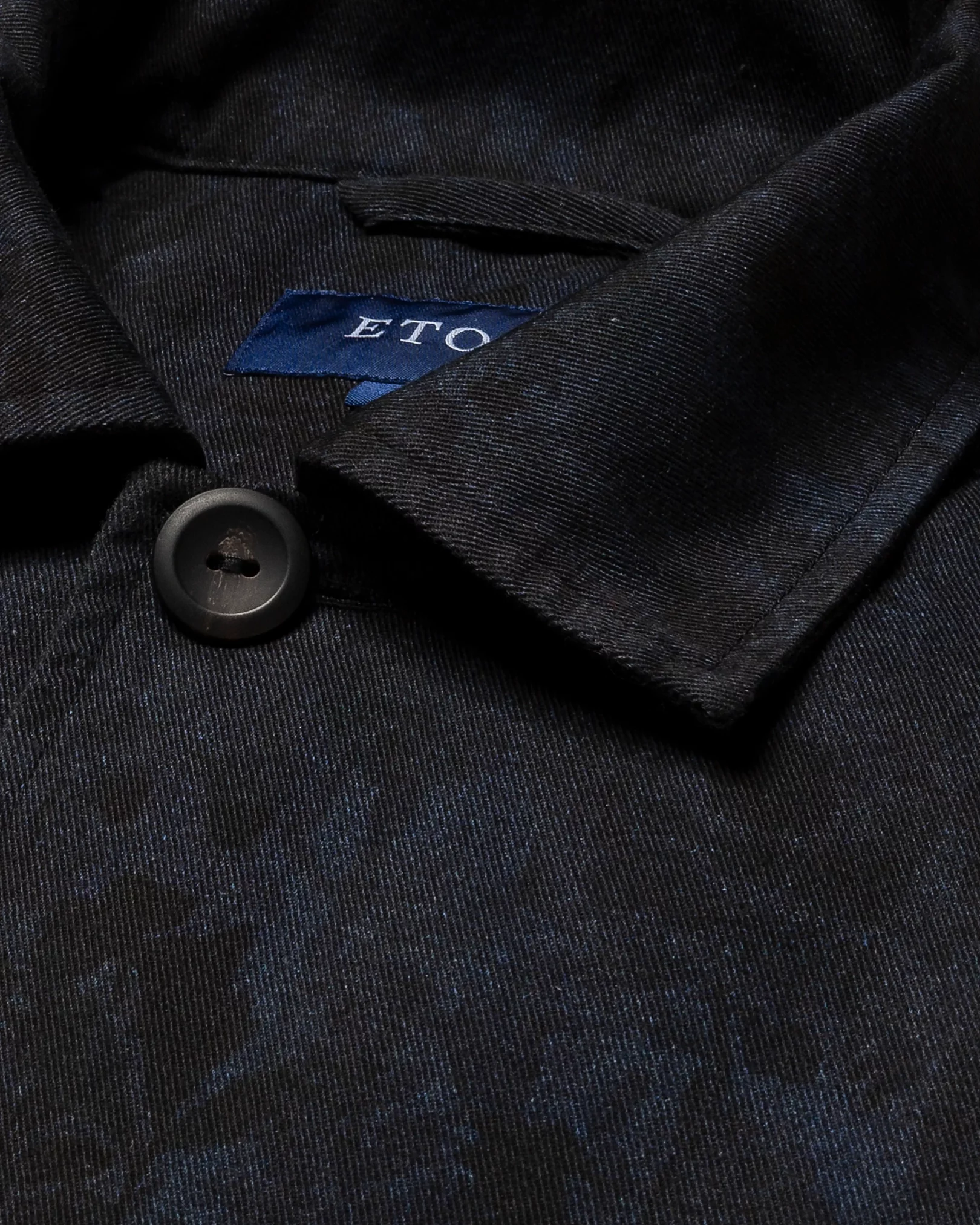 Eton - dark blue gabardine print turn down single cuff pointed strap regular