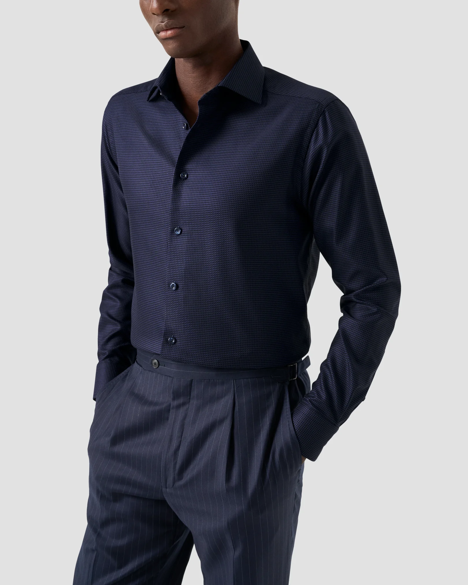 Eton - navy houndstooth king twill shirt