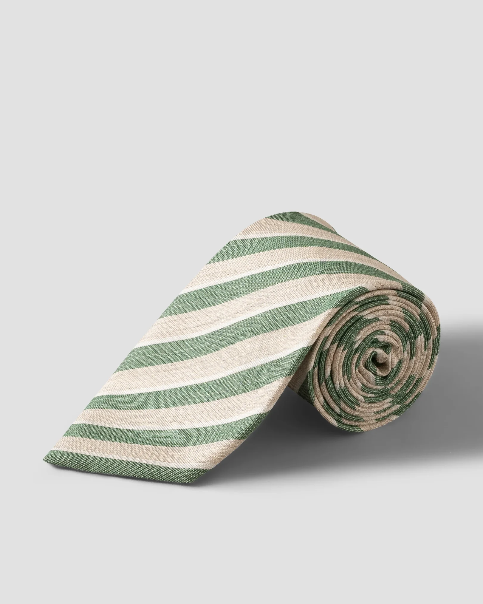 Eton - striped woven linen silk tie light green 261