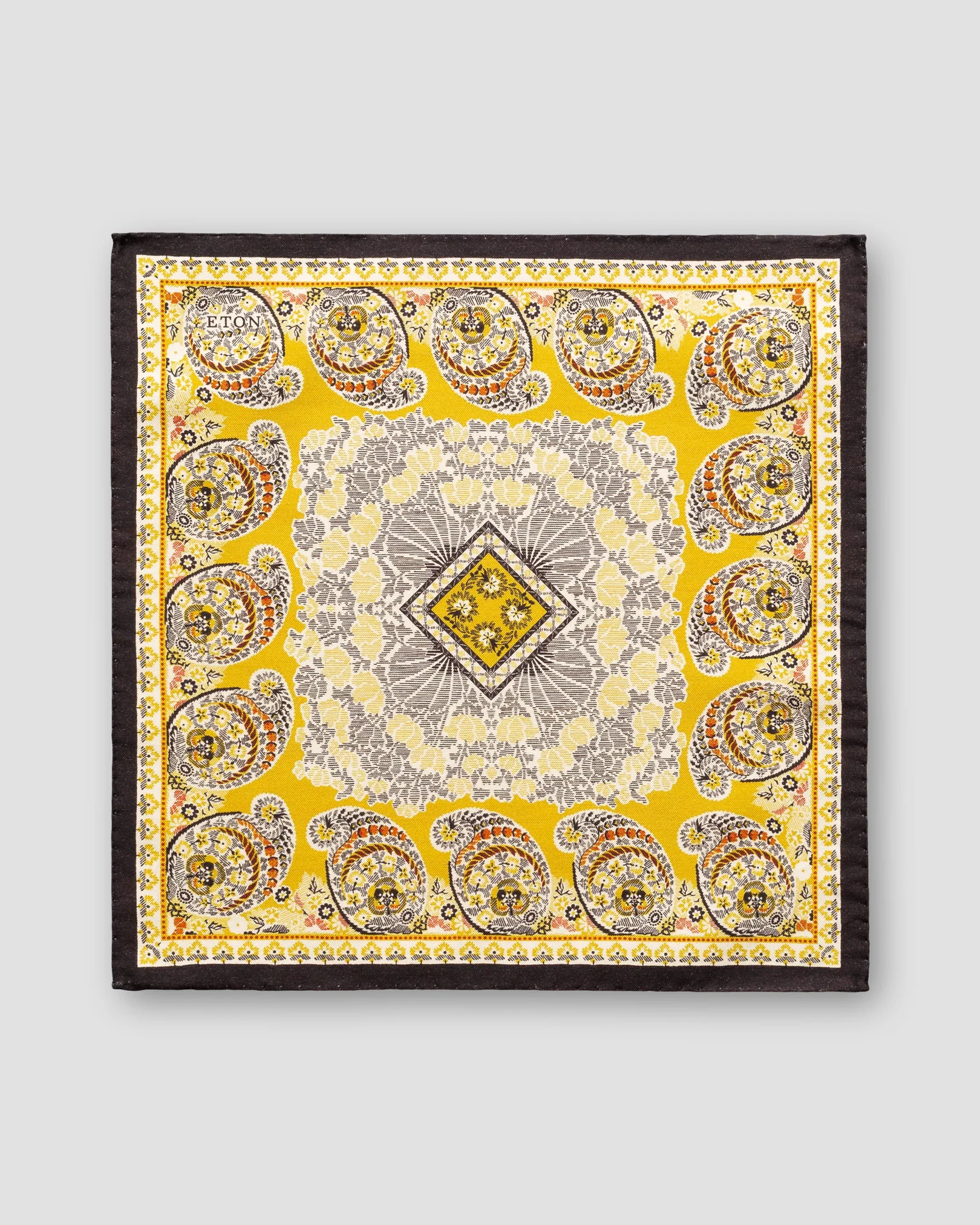 Eton - yellow paisley cotton silk pocket square