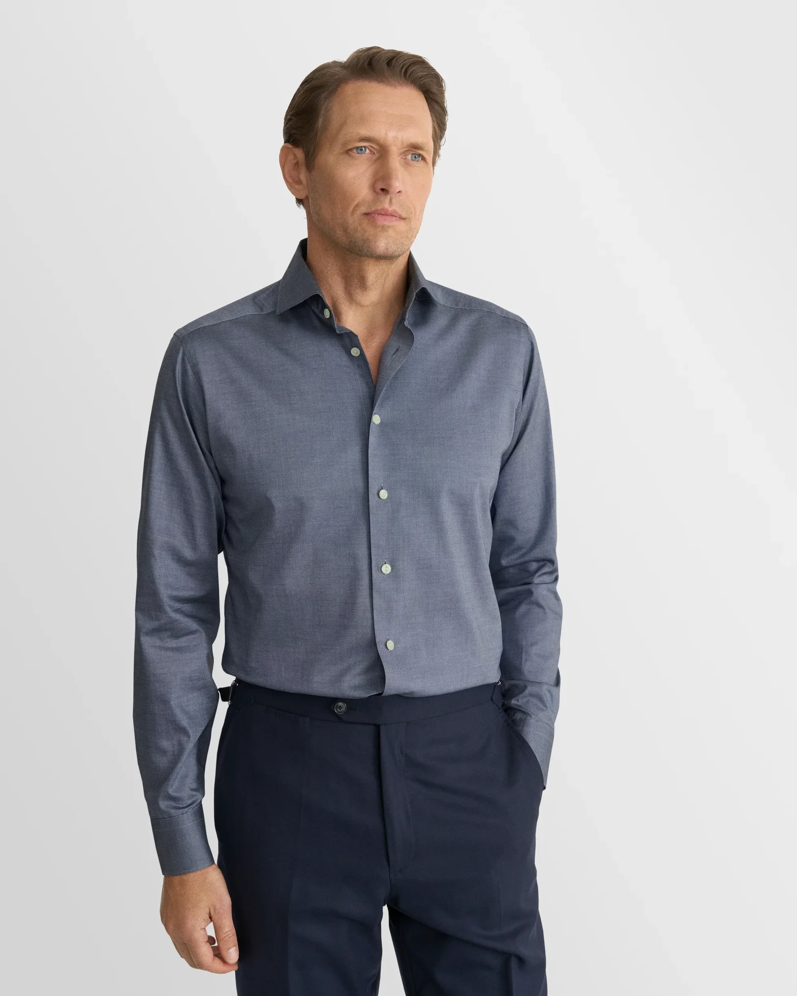 Eton - navy blue solid signature oxford shirt wide spread 266