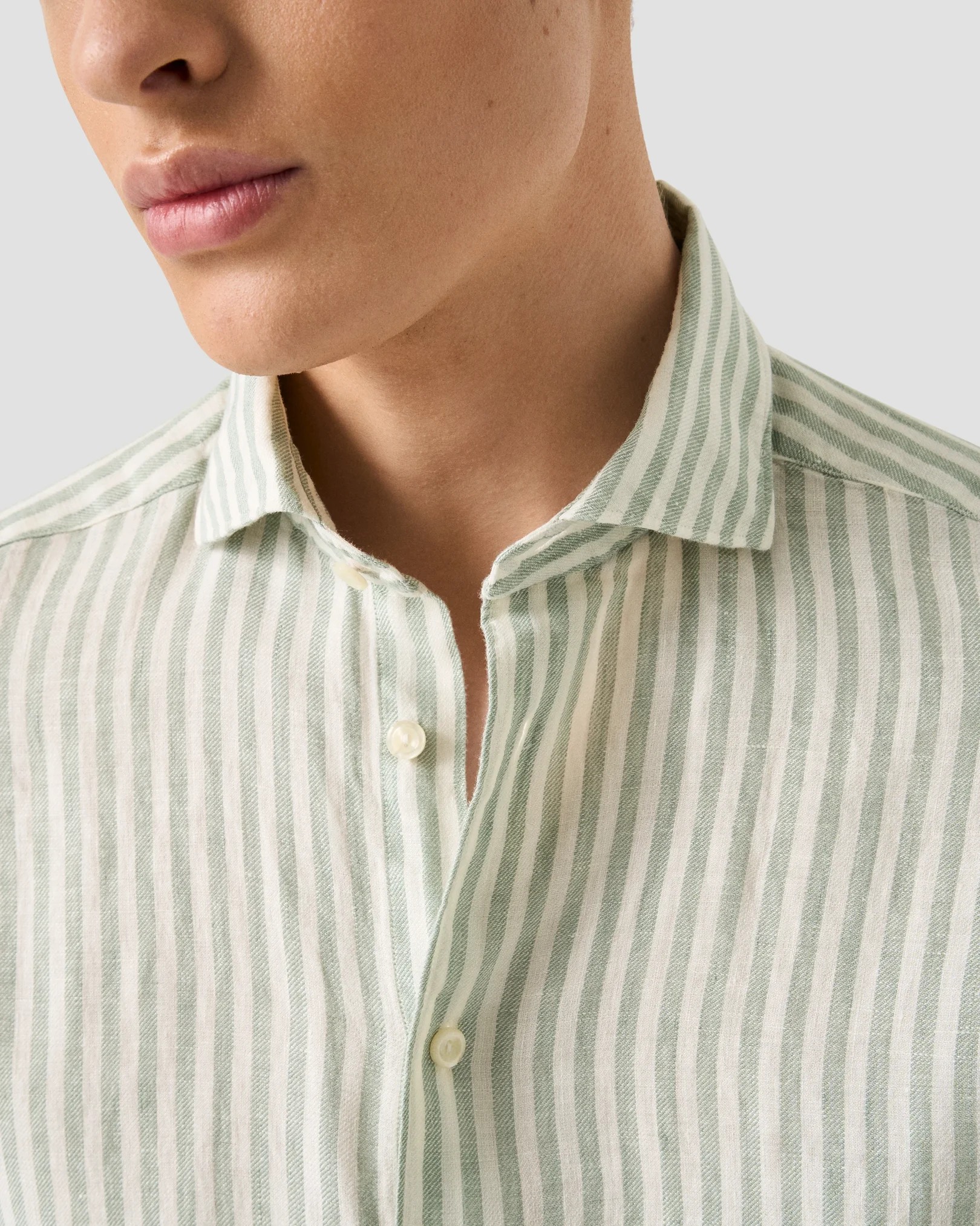 Eton - mid green striped linen twill shirt