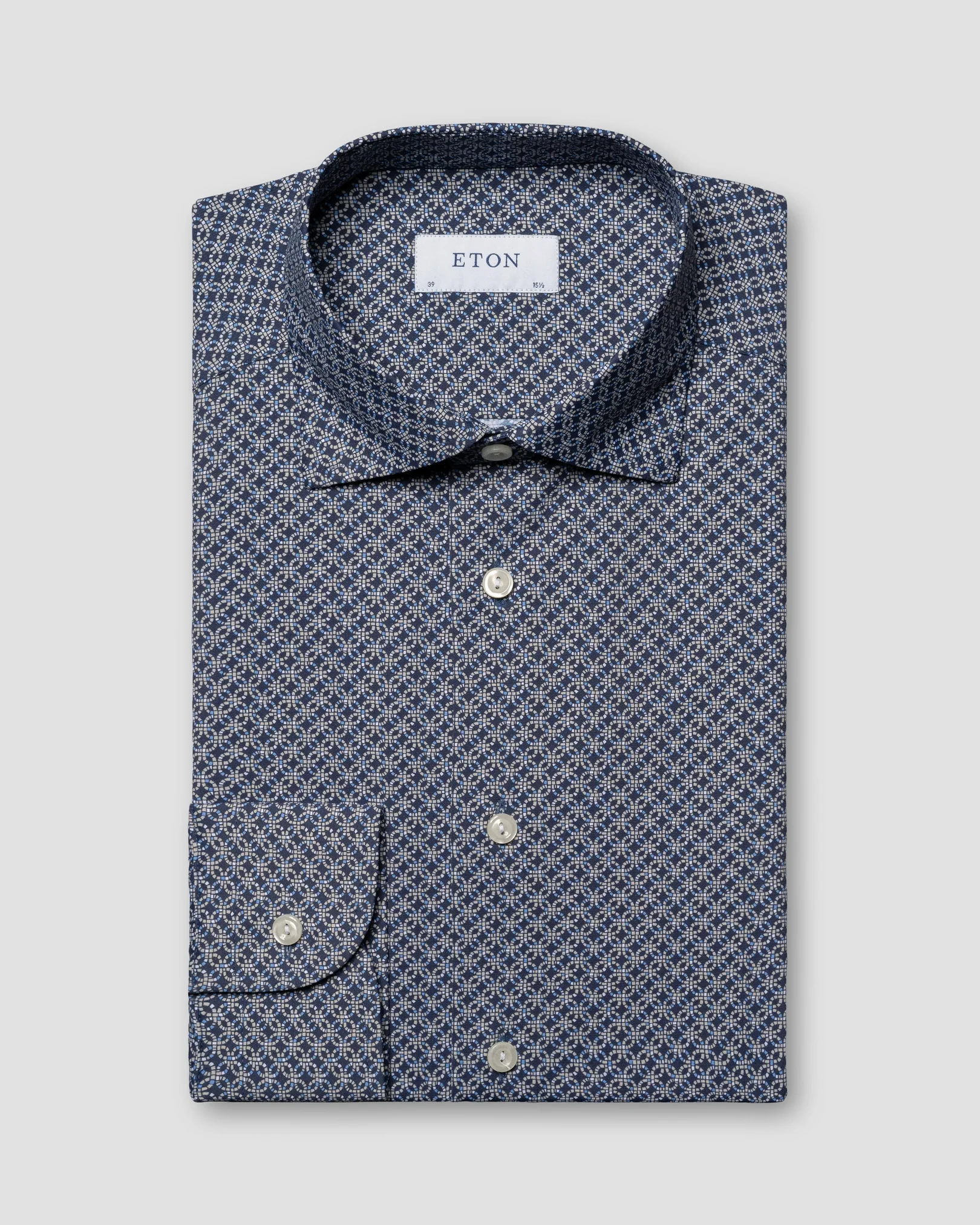 Eton - dark blue four stretch cut away collar rounded single slim fit