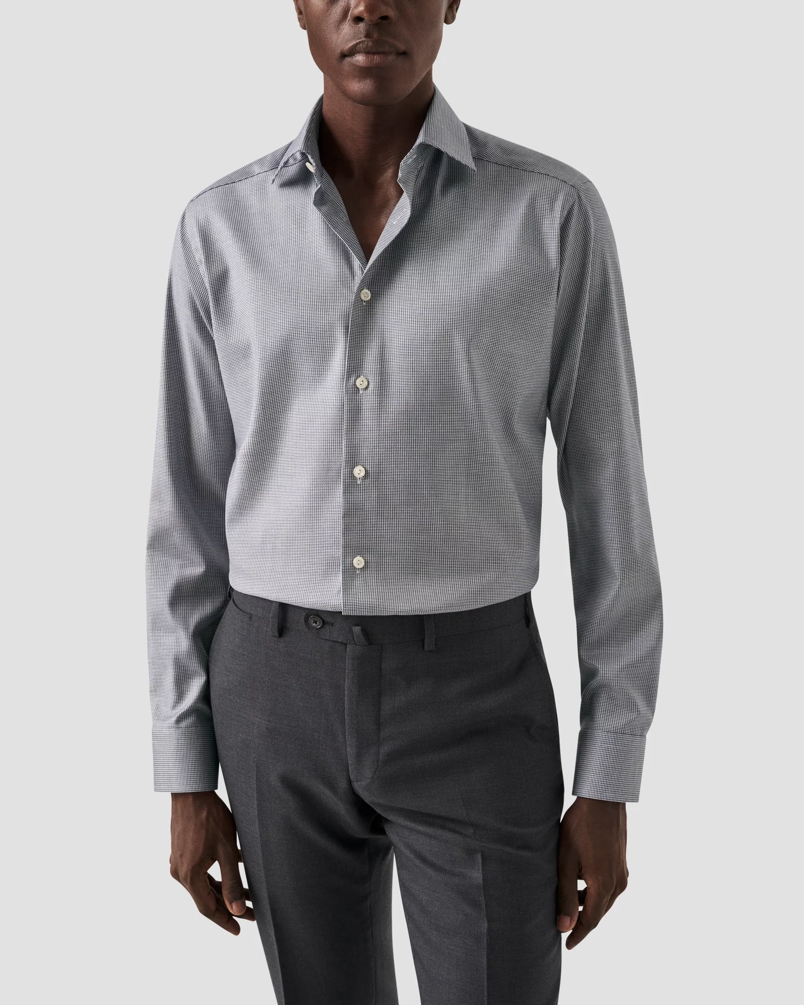 Eton - Navy Houndstooth Textured Twill Shirt