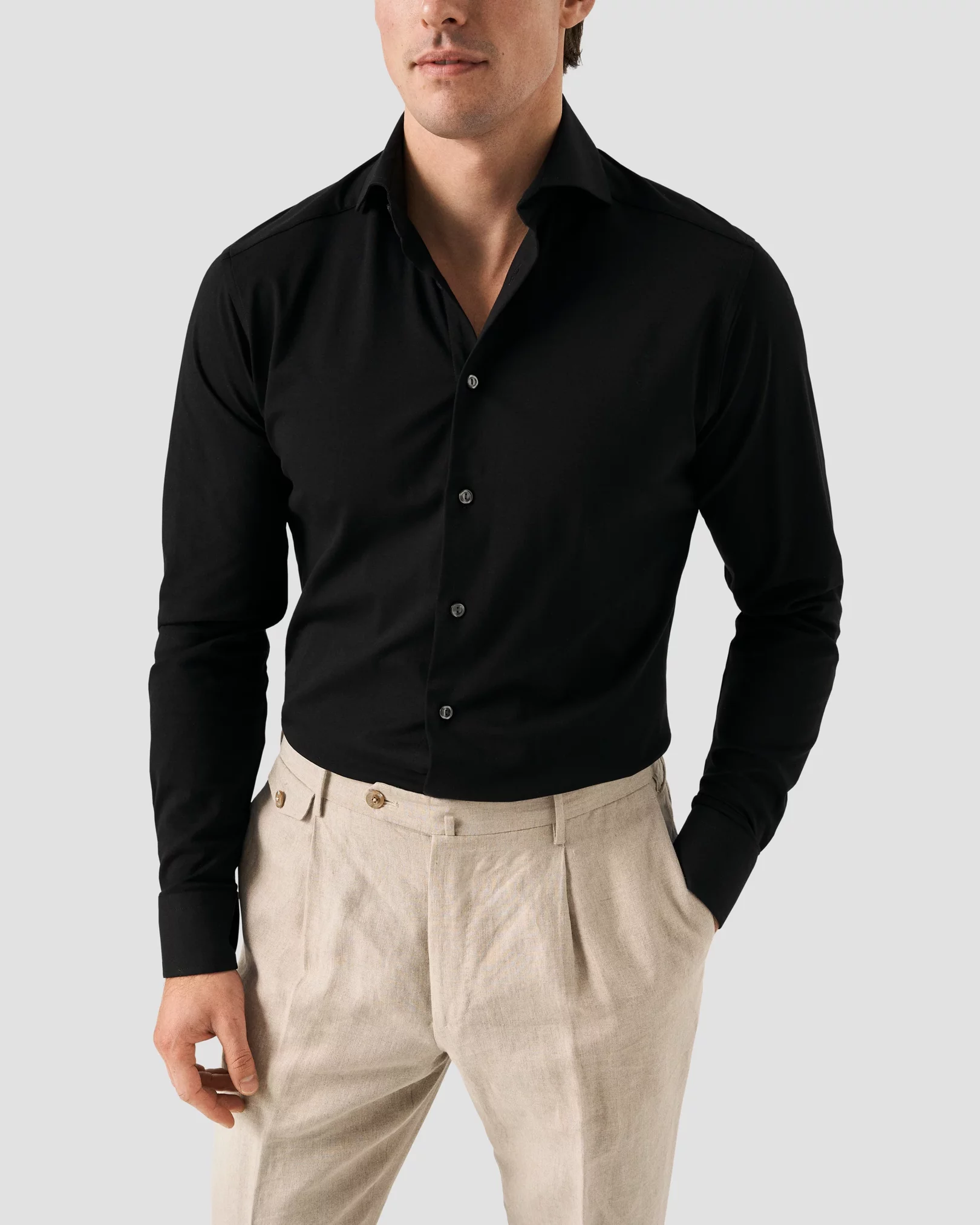 Eton - Black Solid Cotton Four-Way Stretch Shirt