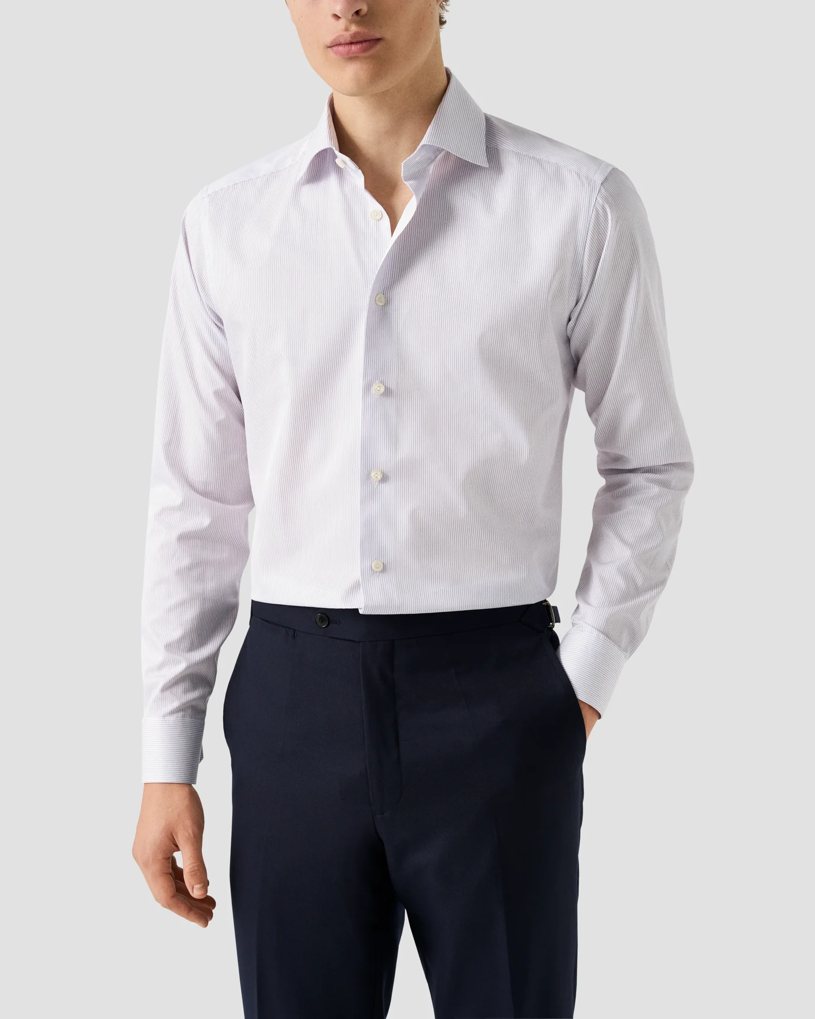 Eton - light purple striped signature twill shirt