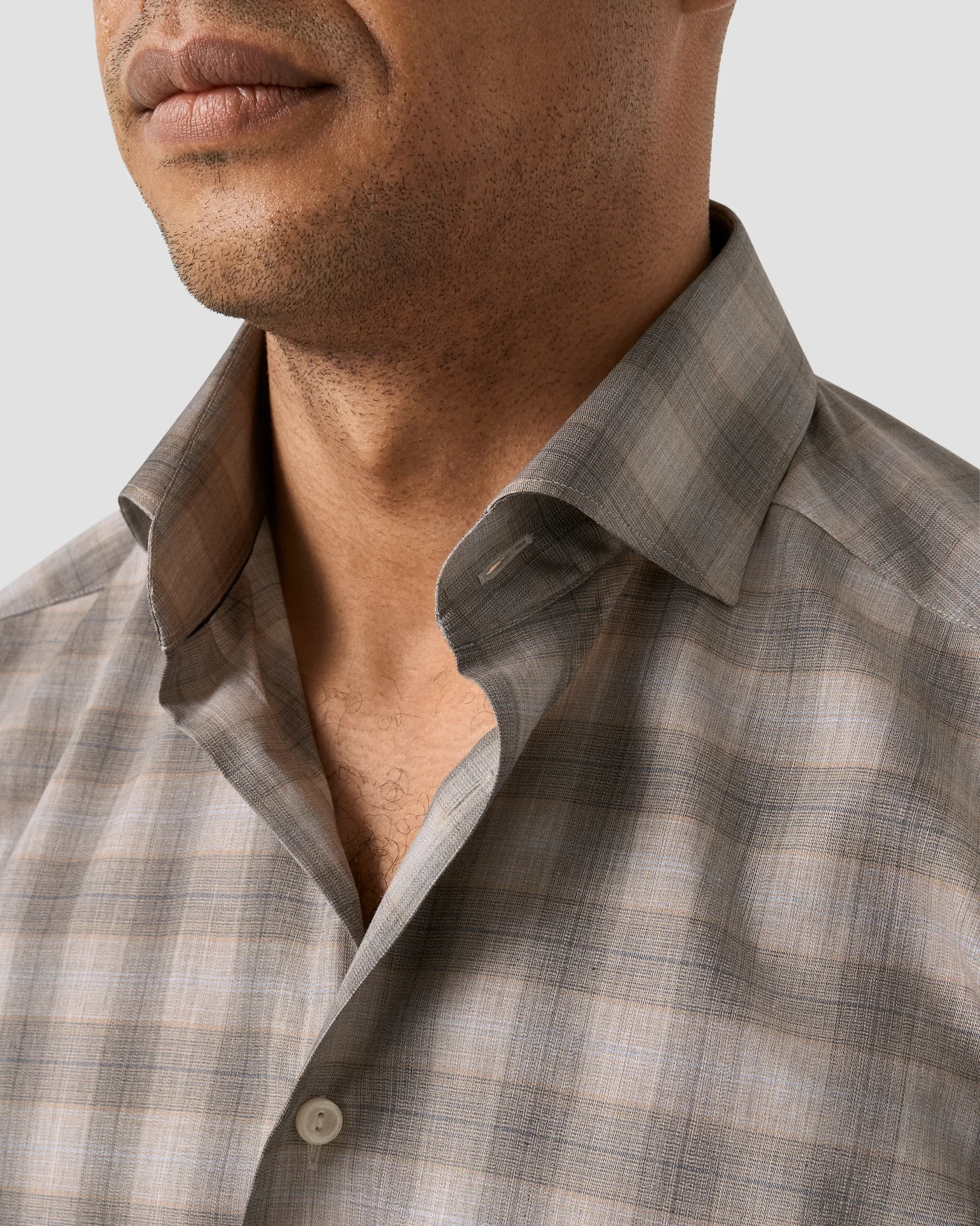 Eton - beige bold check melange twill shirt