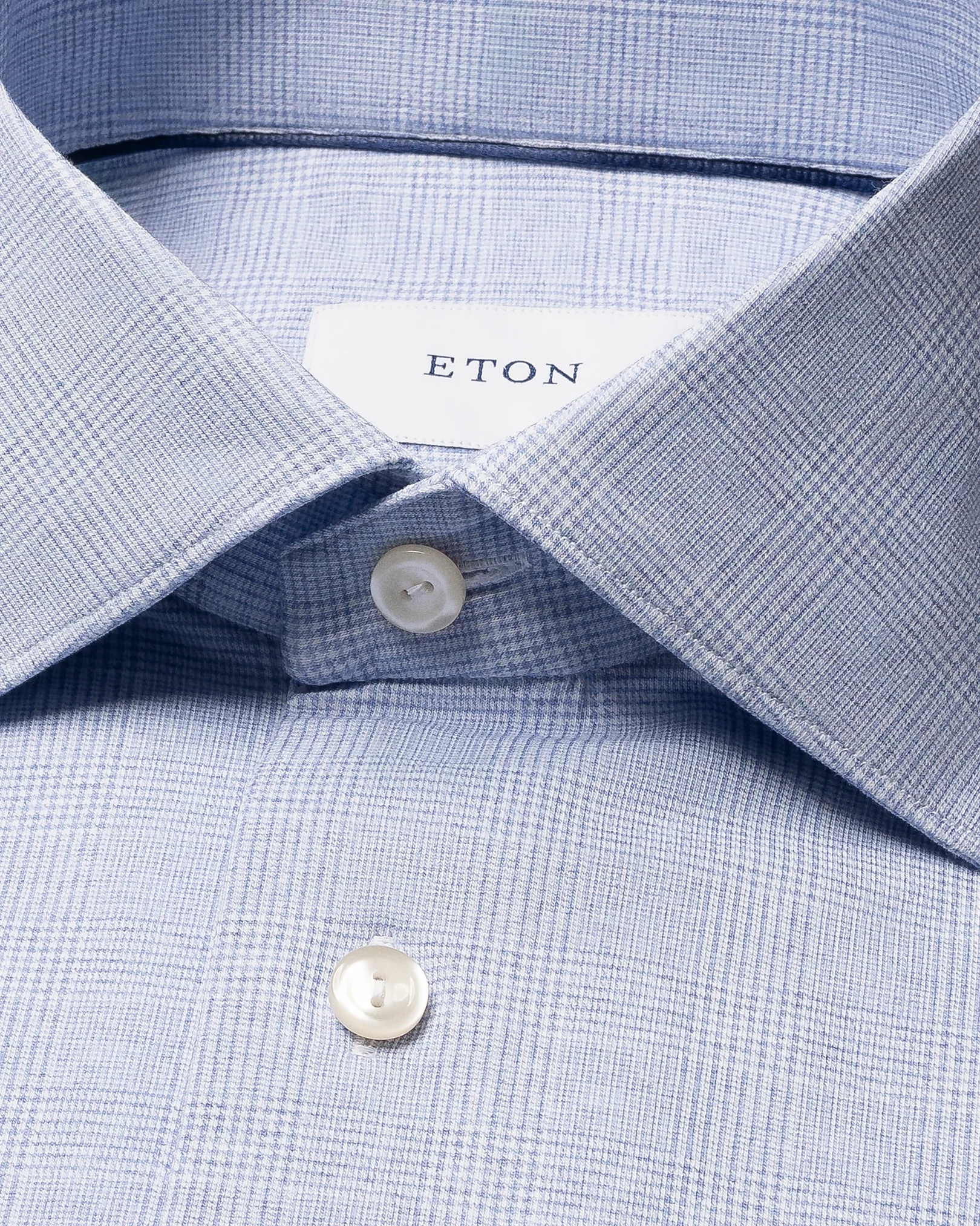 Eton - light blue check jersey stretch shirt