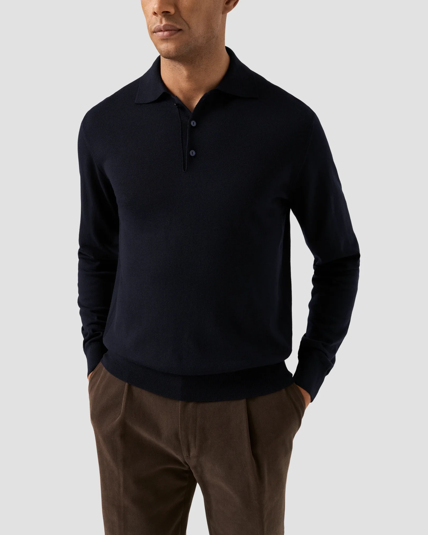 Eton - fine knit merino polo shirt navy blue fine knit merino polo shirt