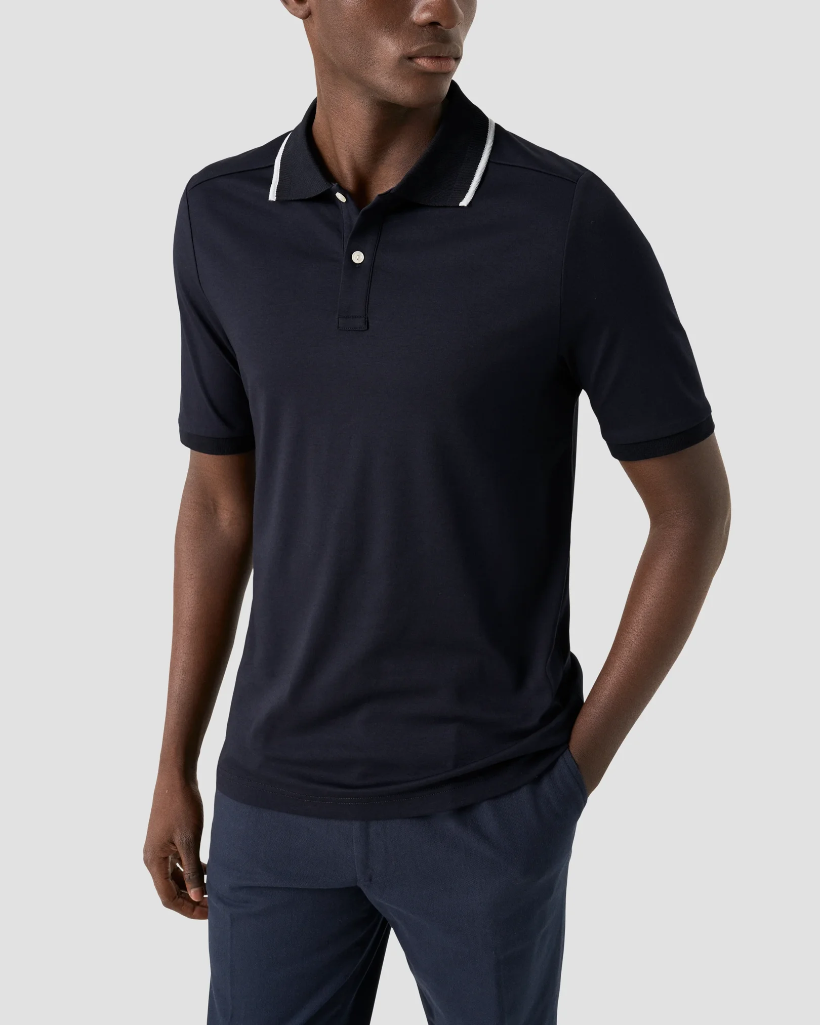 Eton - navy blue cotton interlock polo shirt