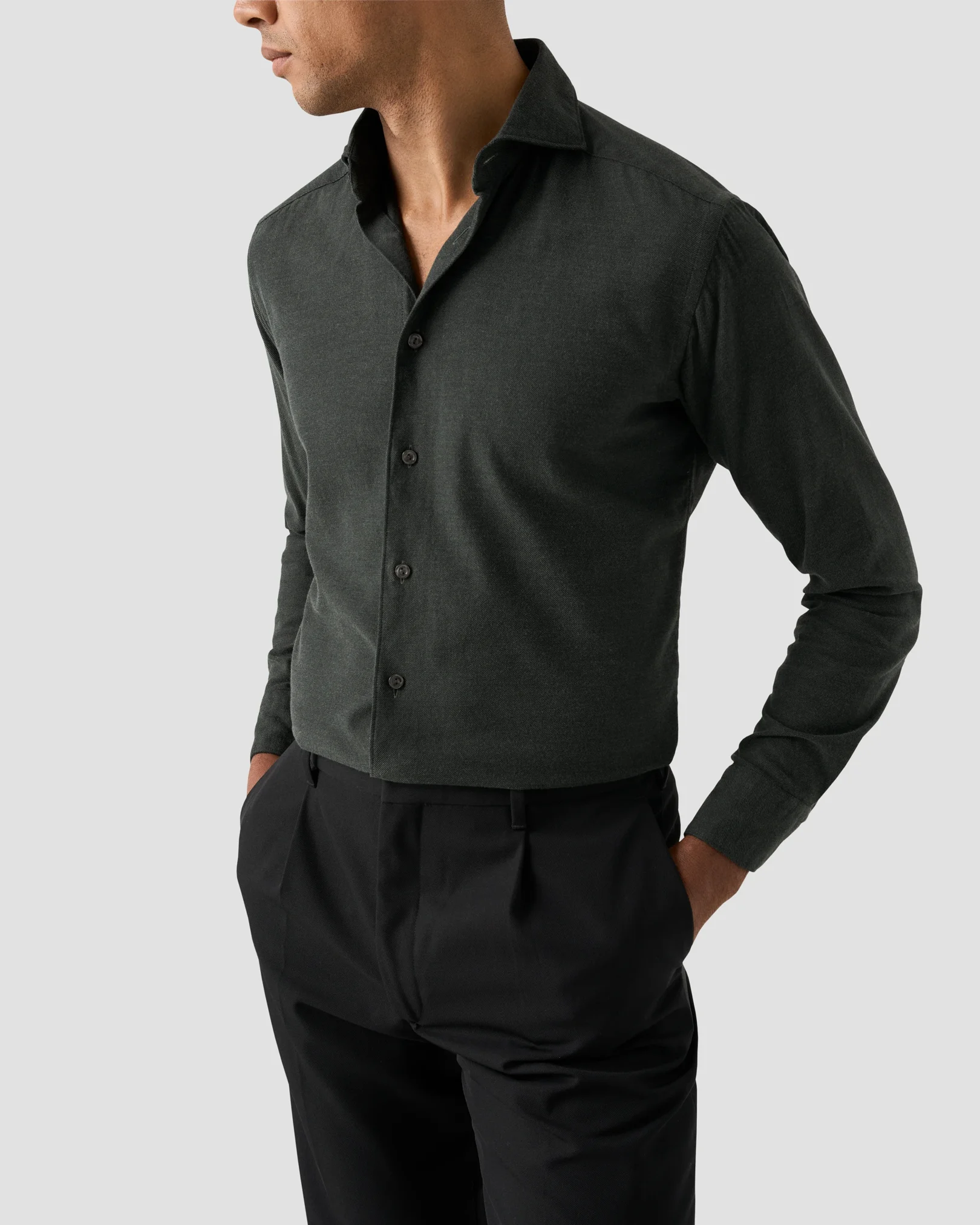 Eton - dark green flanell wide spread shirt