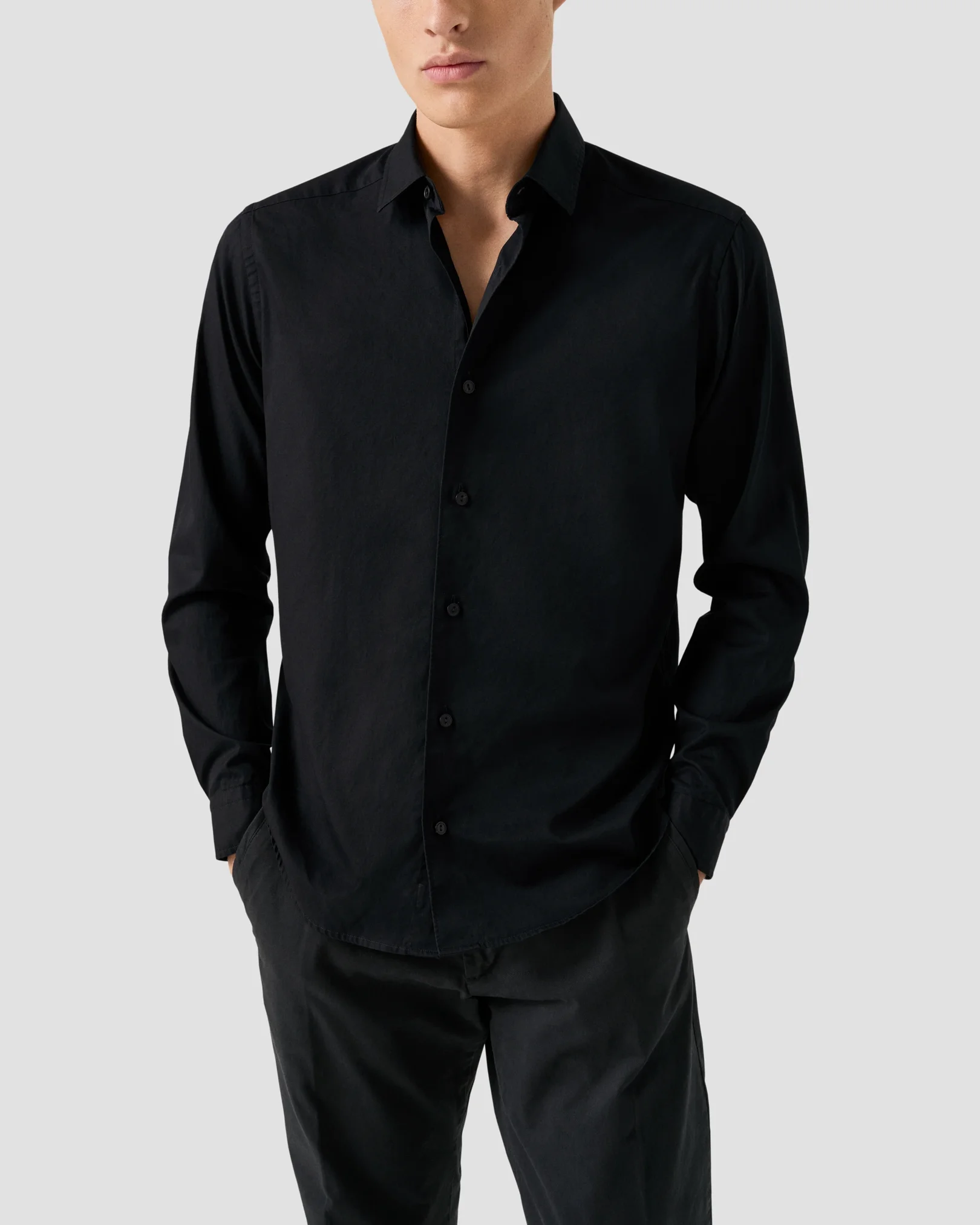 Eton - garment washed twill shirt black garment washed twill shirt